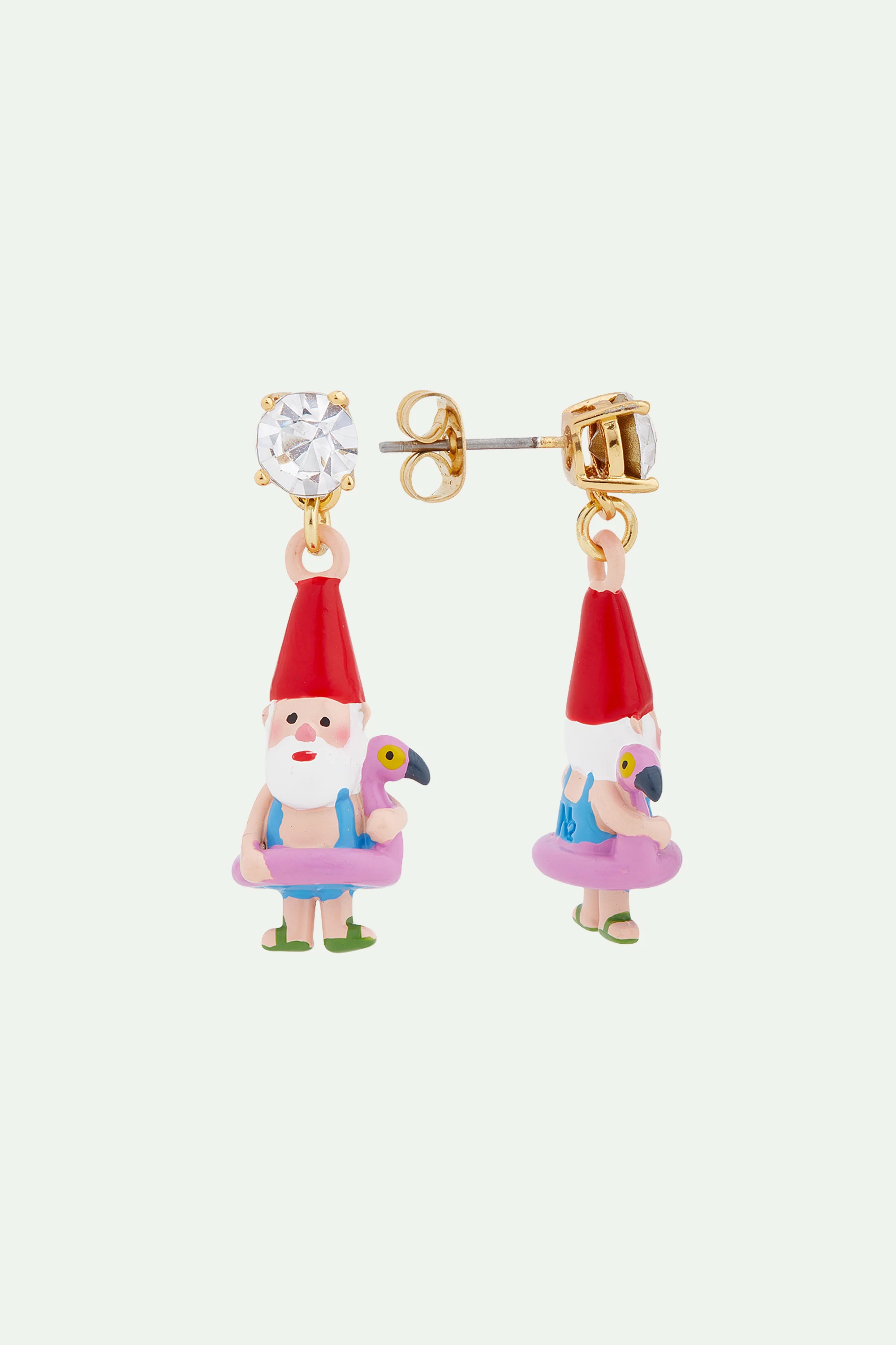 Boucles d'oreilles nain de jardin et bouée flamant rose - Image 2