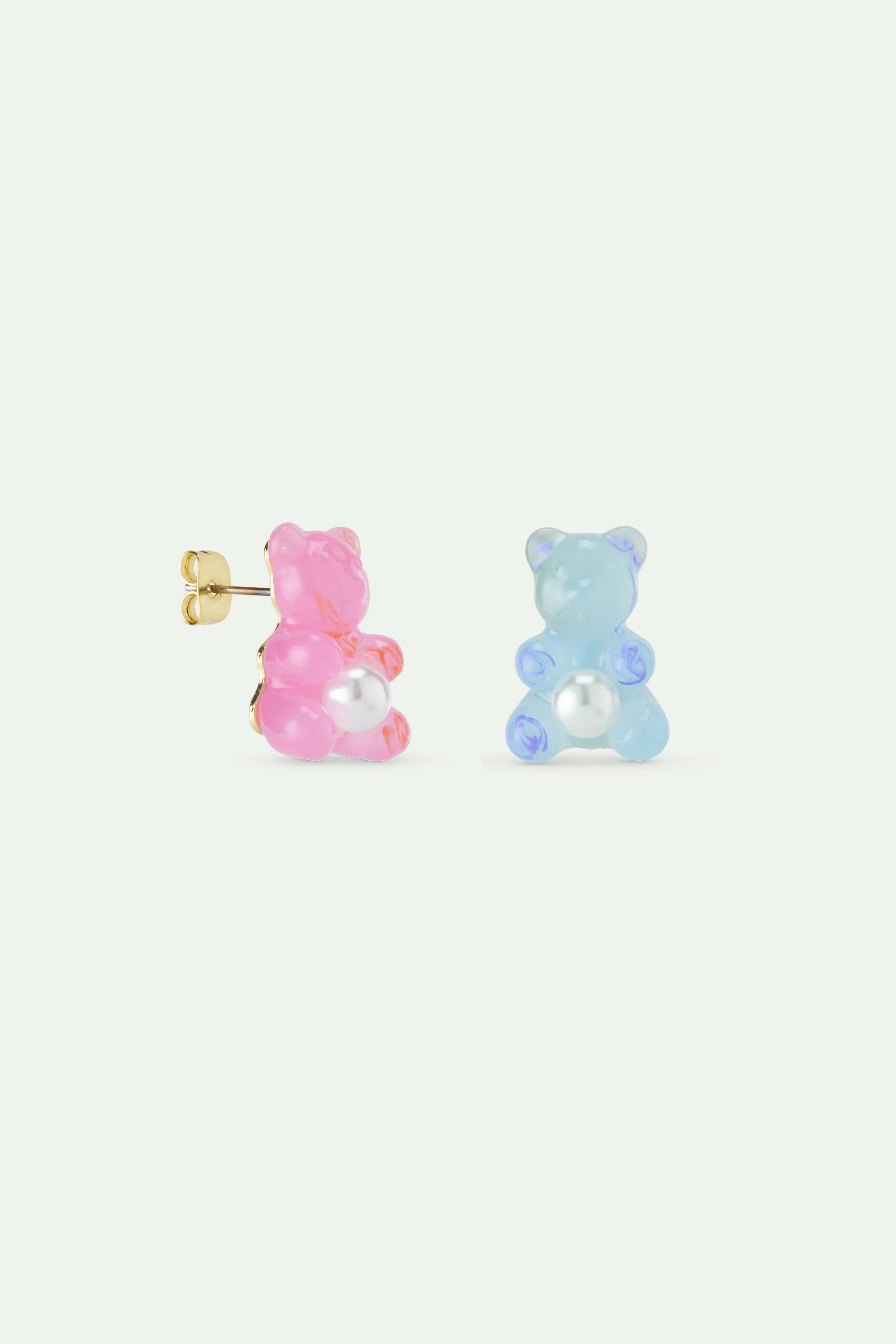 Boucles d'oreilles nounours candy bleu et rose et perle fantaisie - Image 4
