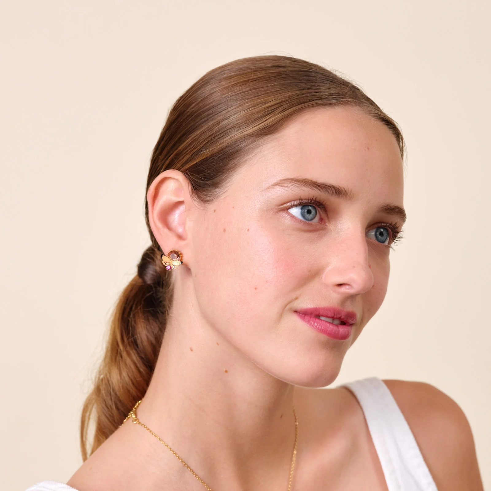 Boucles d'oreilles papillon et pierres rondes - Image 2