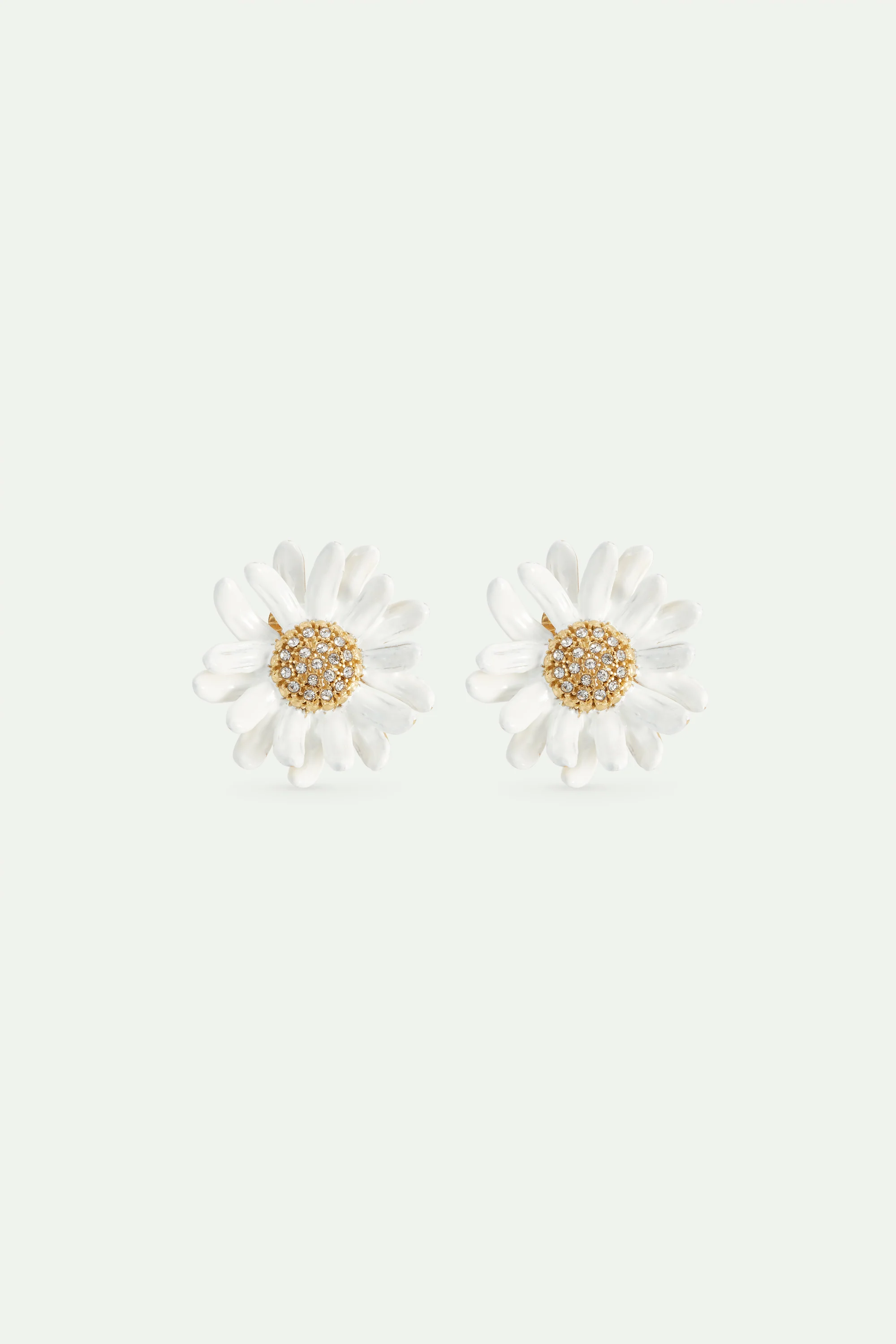 Boucles d'oreilles pâquerette blanche et dorée, cœur pavé