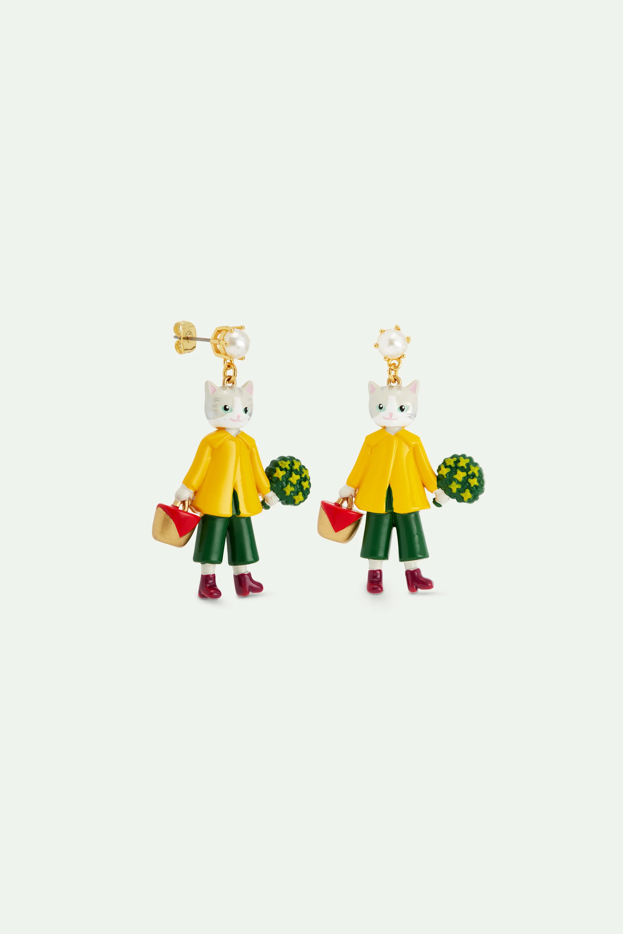 Boucles d'oreilles pendantes chat en ciré jaune - Image 3