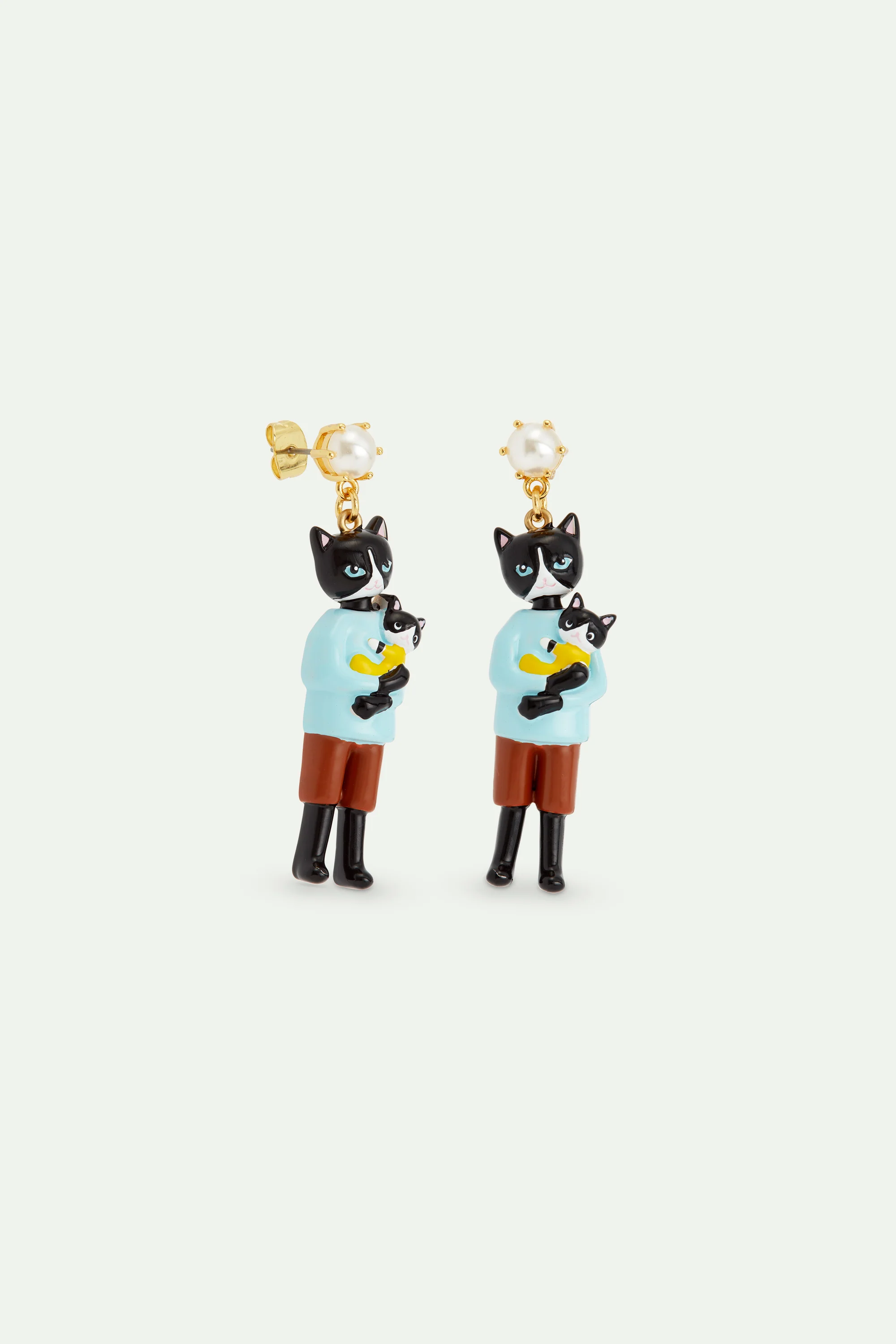 Boucles d'oreilles pendantes chat noir et son chaton - Image 2