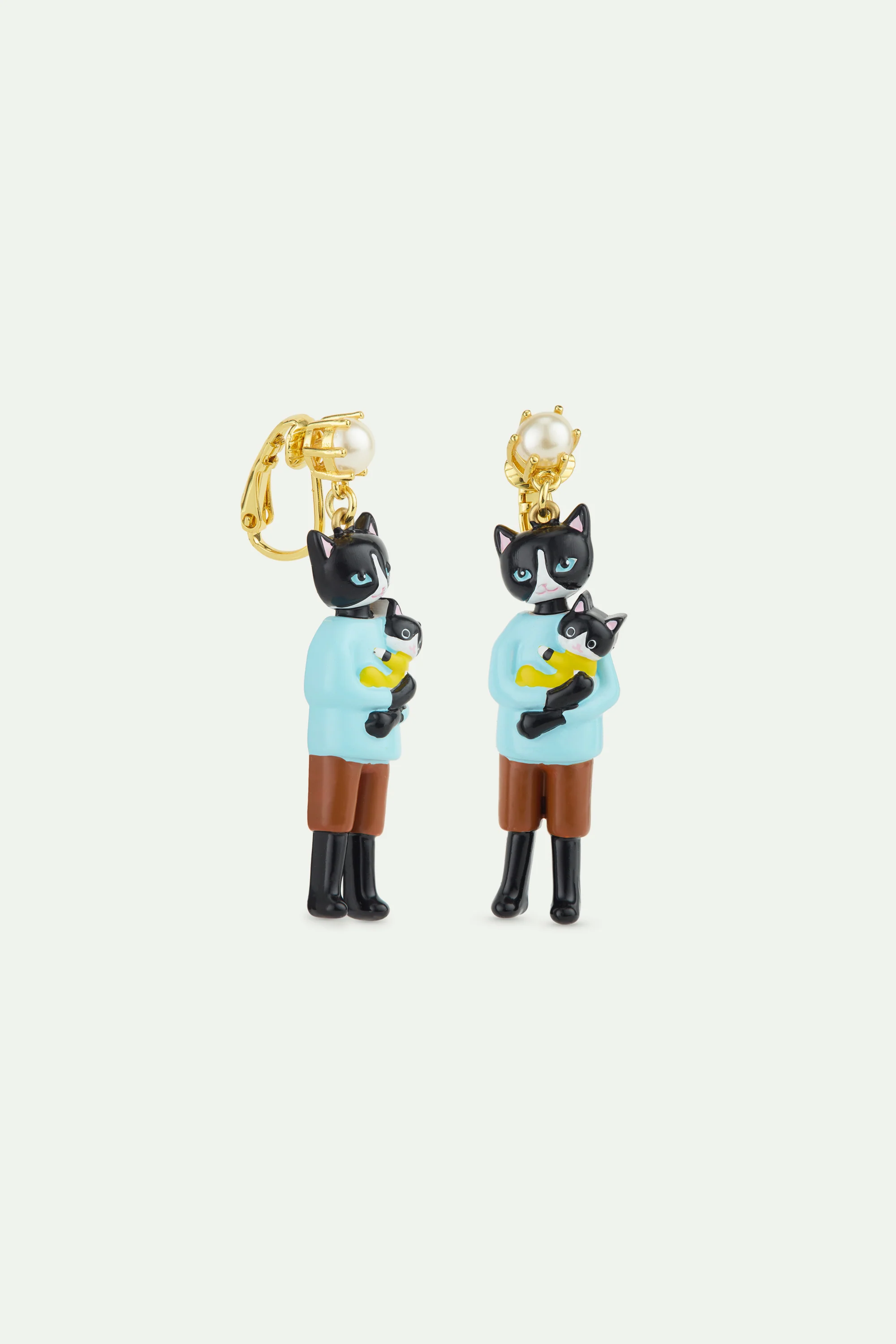 Boucles d'oreilles pendantes chat noir et son chaton - Image 4