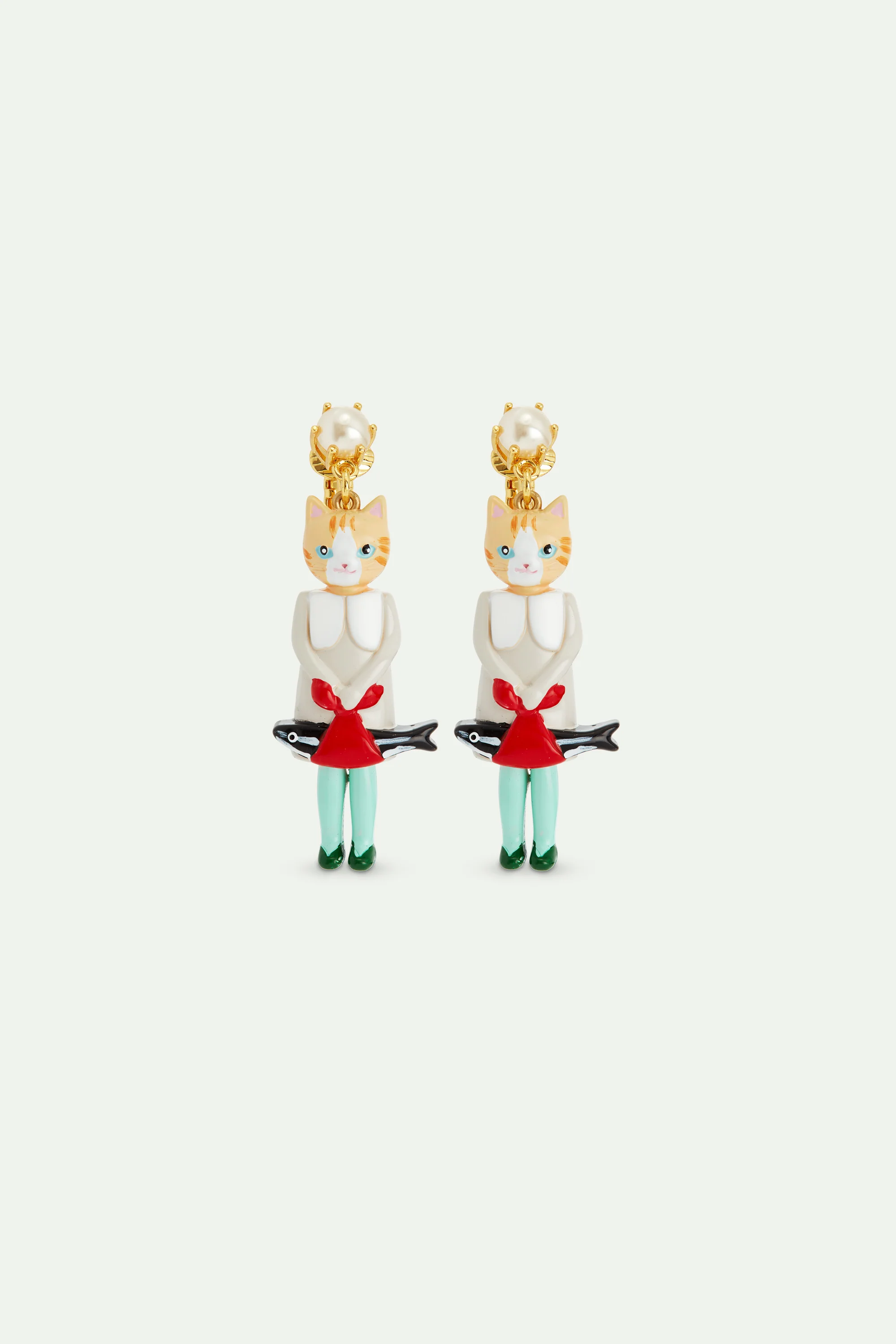 Boucles d'oreilles pendantes chat roux et poisson - Image 3