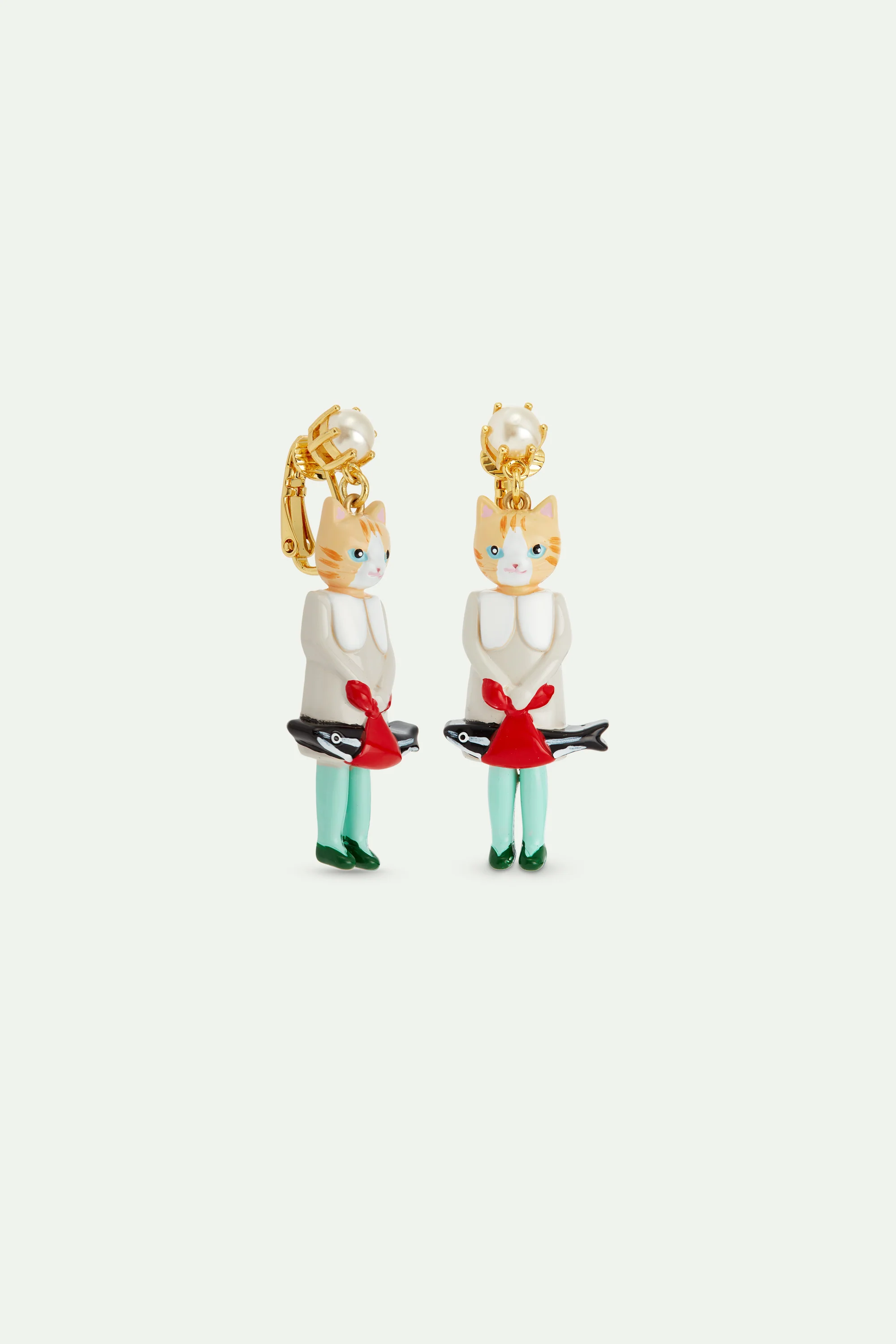 Boucles d'oreilles pendantes chat roux et poisson - Image 4