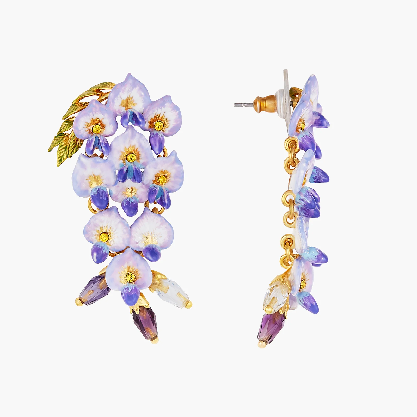 Boucles d'oreilles pendantes clips fleur de glycine - Image 2