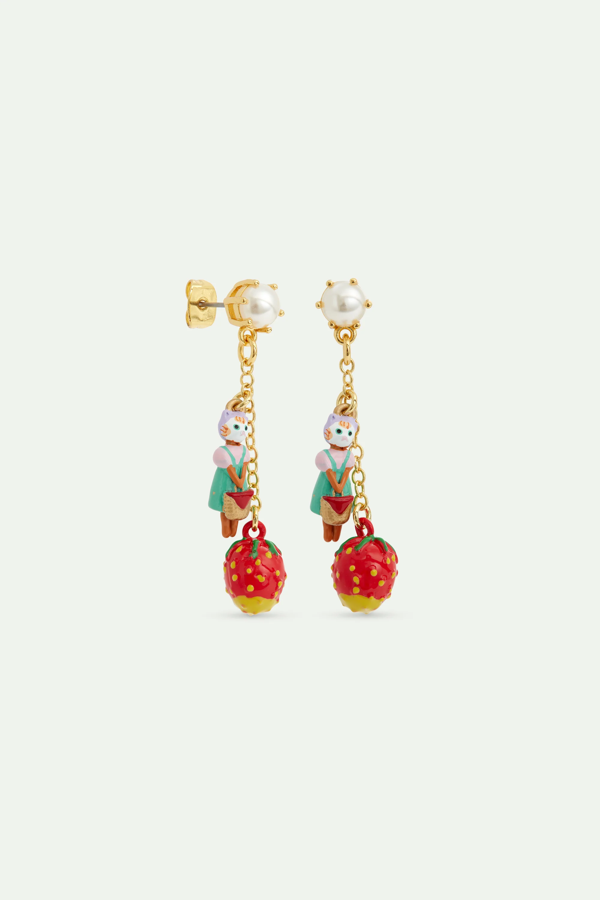 Boucles d'oreilles pendantes fraise et chat roux - Image 2
