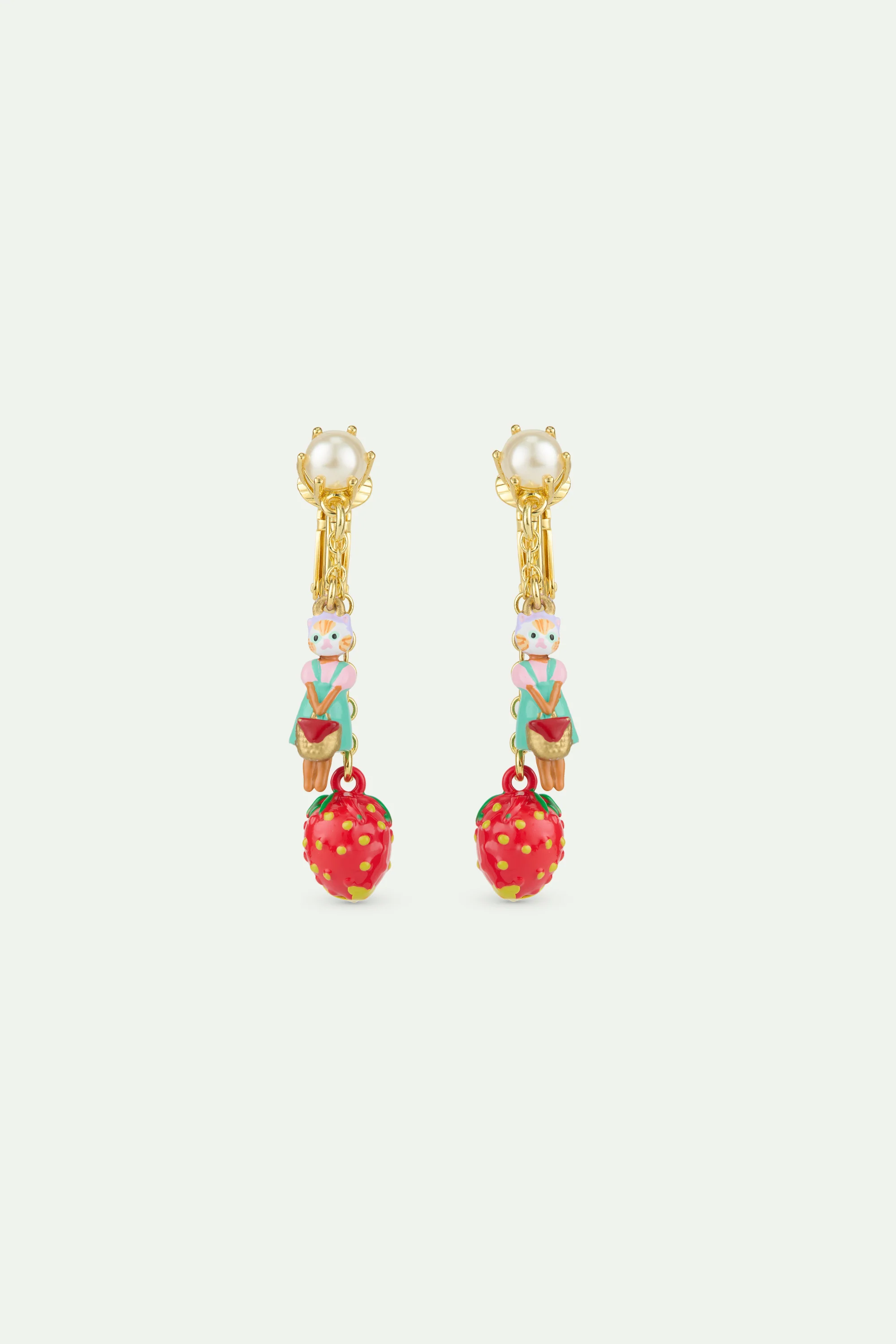 Boucles d'oreilles pendantes fraise et chat roux - Image 3