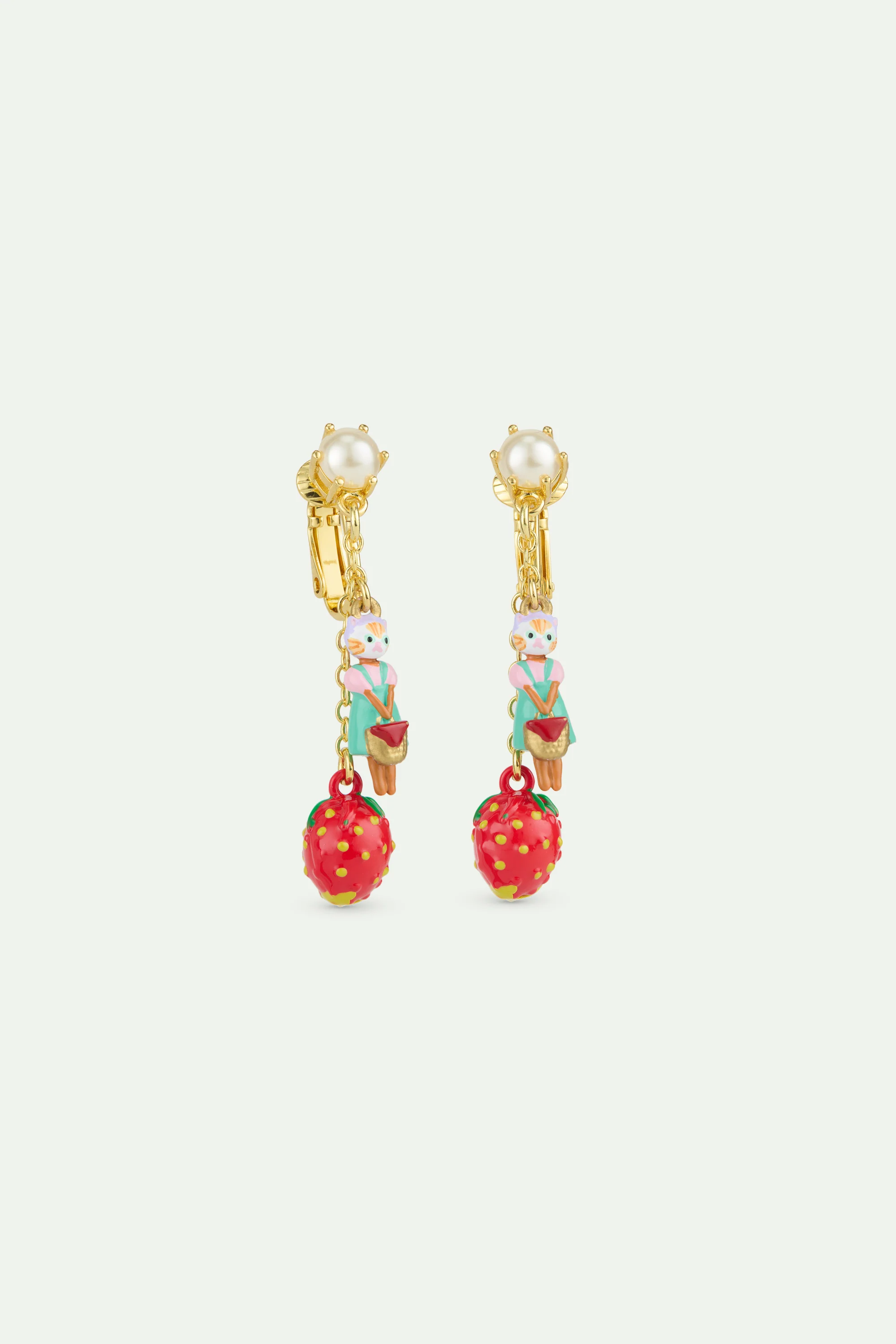 Boucles d'oreilles pendantes fraise et chat roux - Image 4