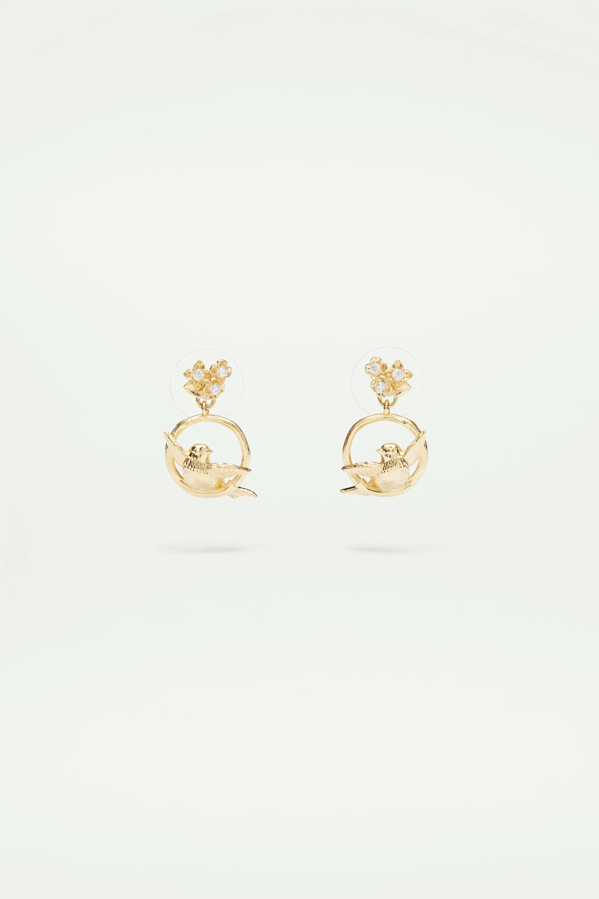 Boucles d'oreilles pendantes oiseaux, fleurs et cristaux