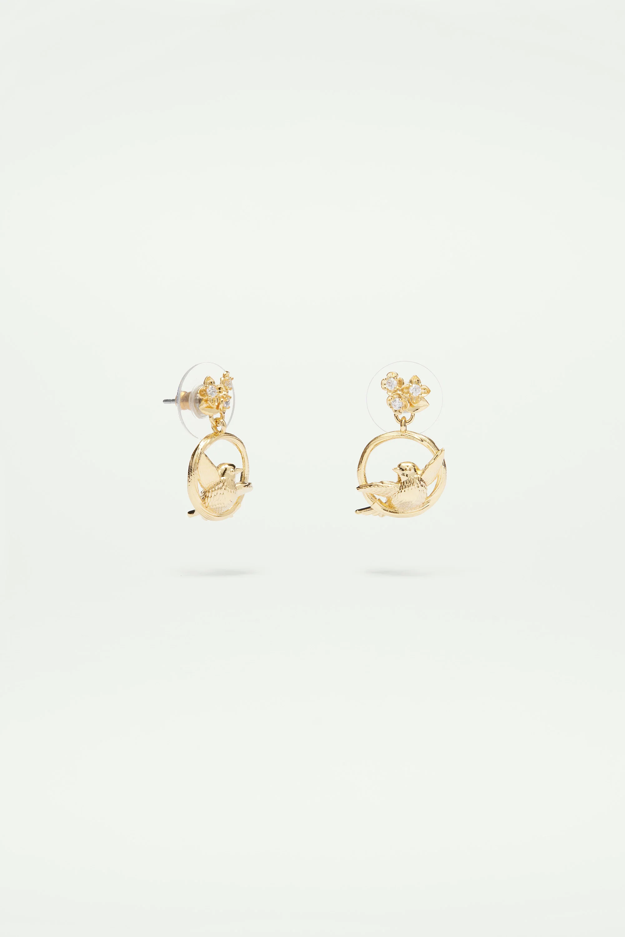 Boucles d'oreilles pendantes oiseaux, fleurs et cristaux - Image 3