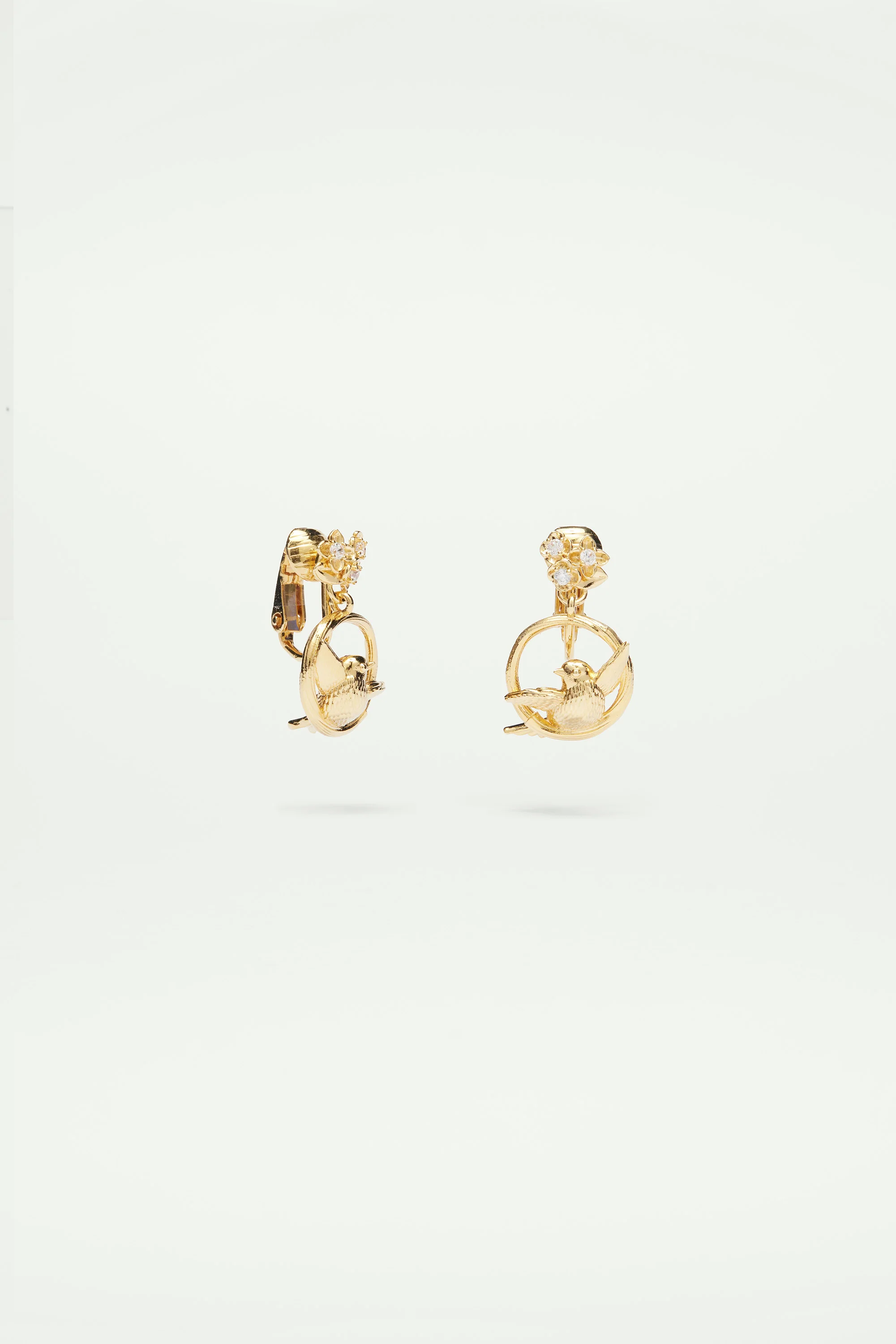 Boucles d'oreilles pendantes oiseaux, fleurs et cristaux - Image 4