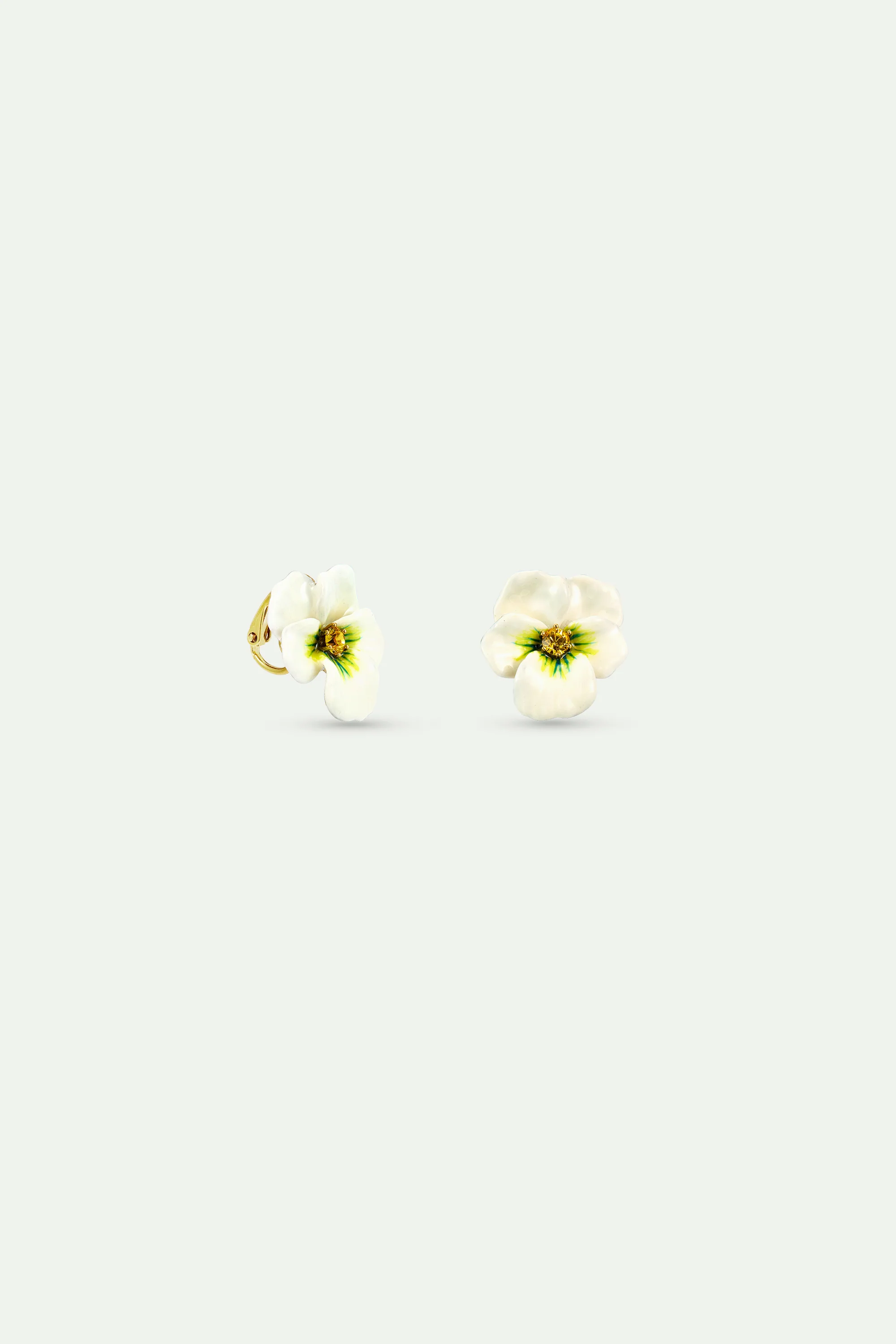 Boucles d'oreilles pensée blanche et cristal taillé - Image 2
