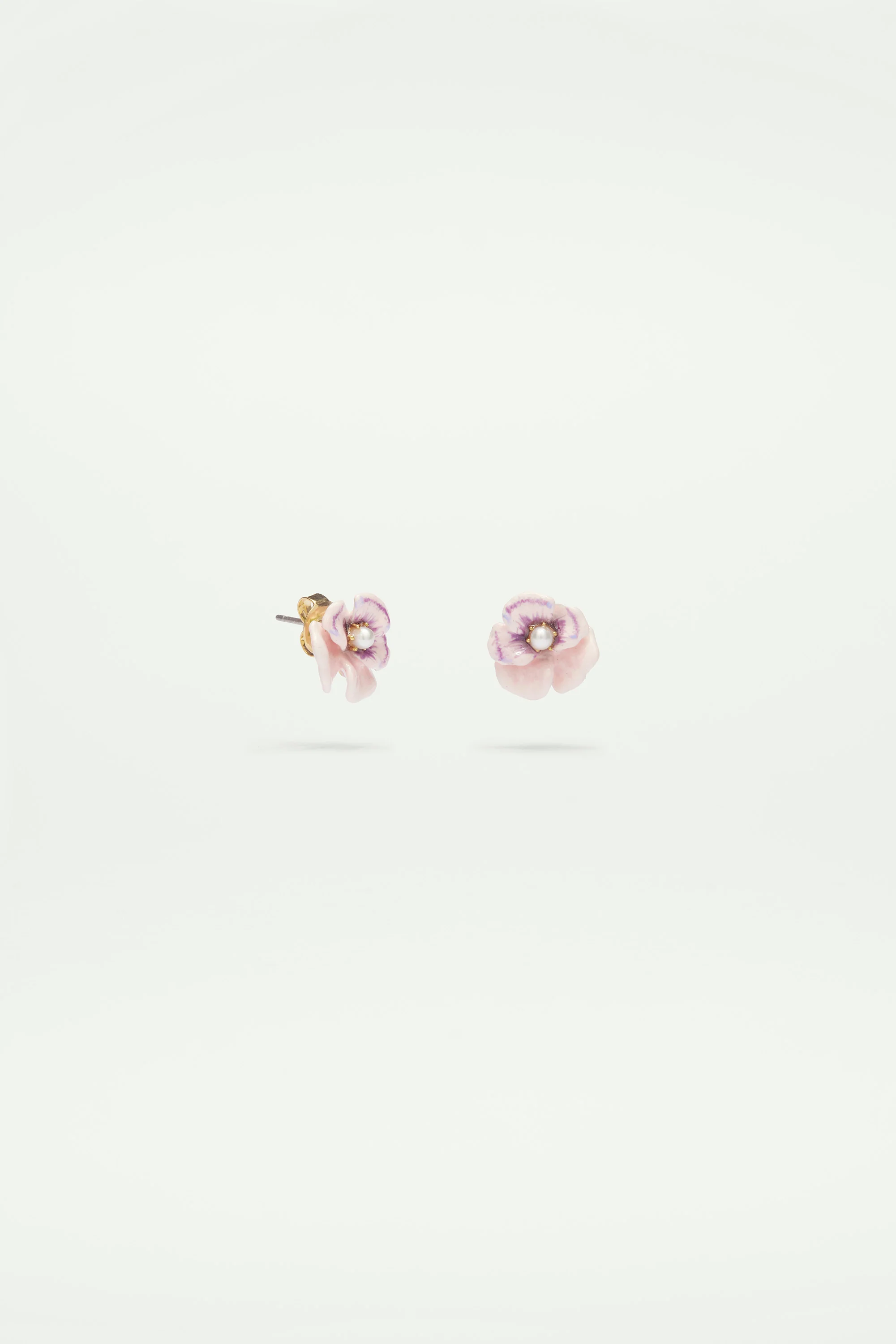 Boucles d'oreilles pensée rose et perle - Image 2