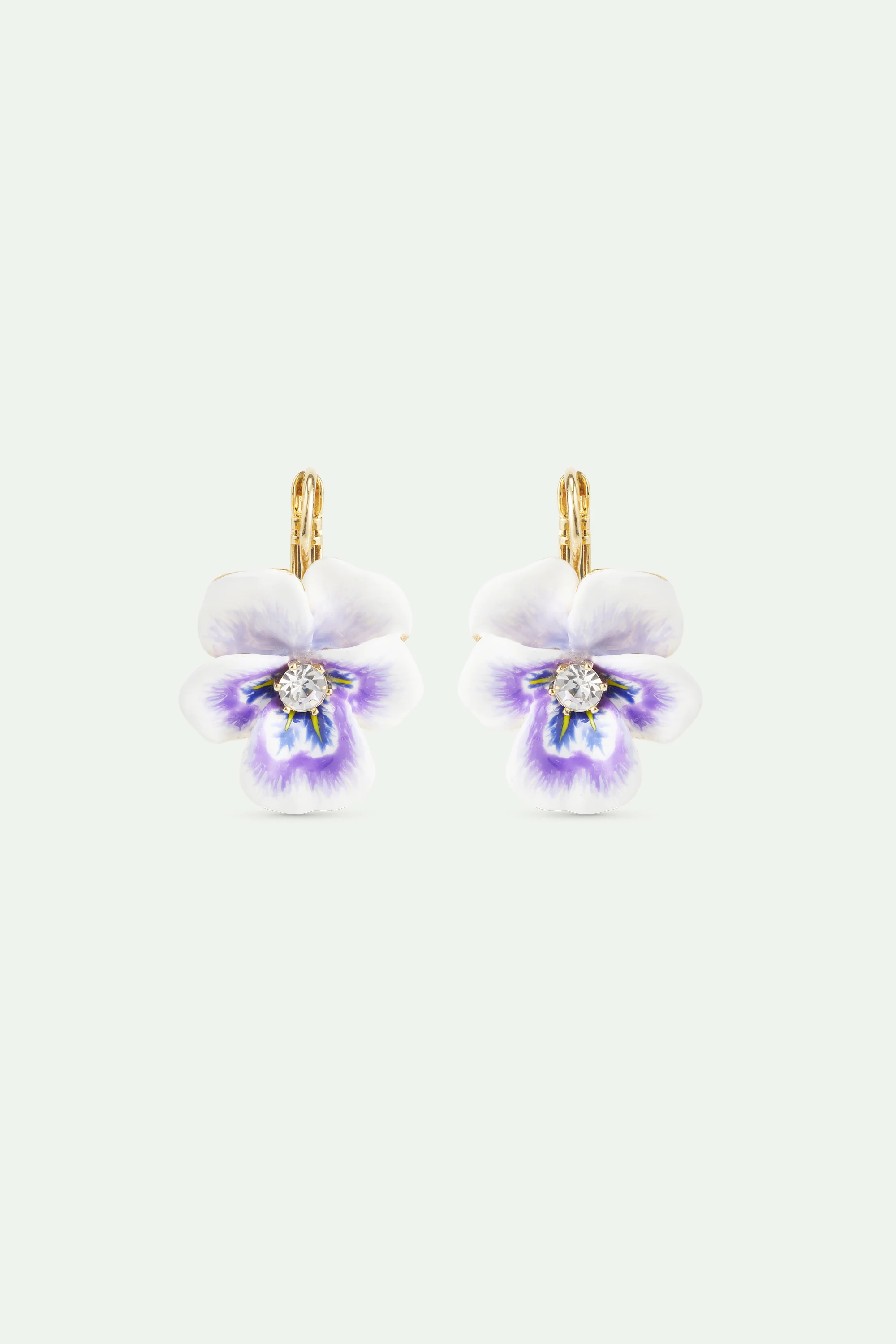 Boucles d'oreilles pensée violette et cristal taillé