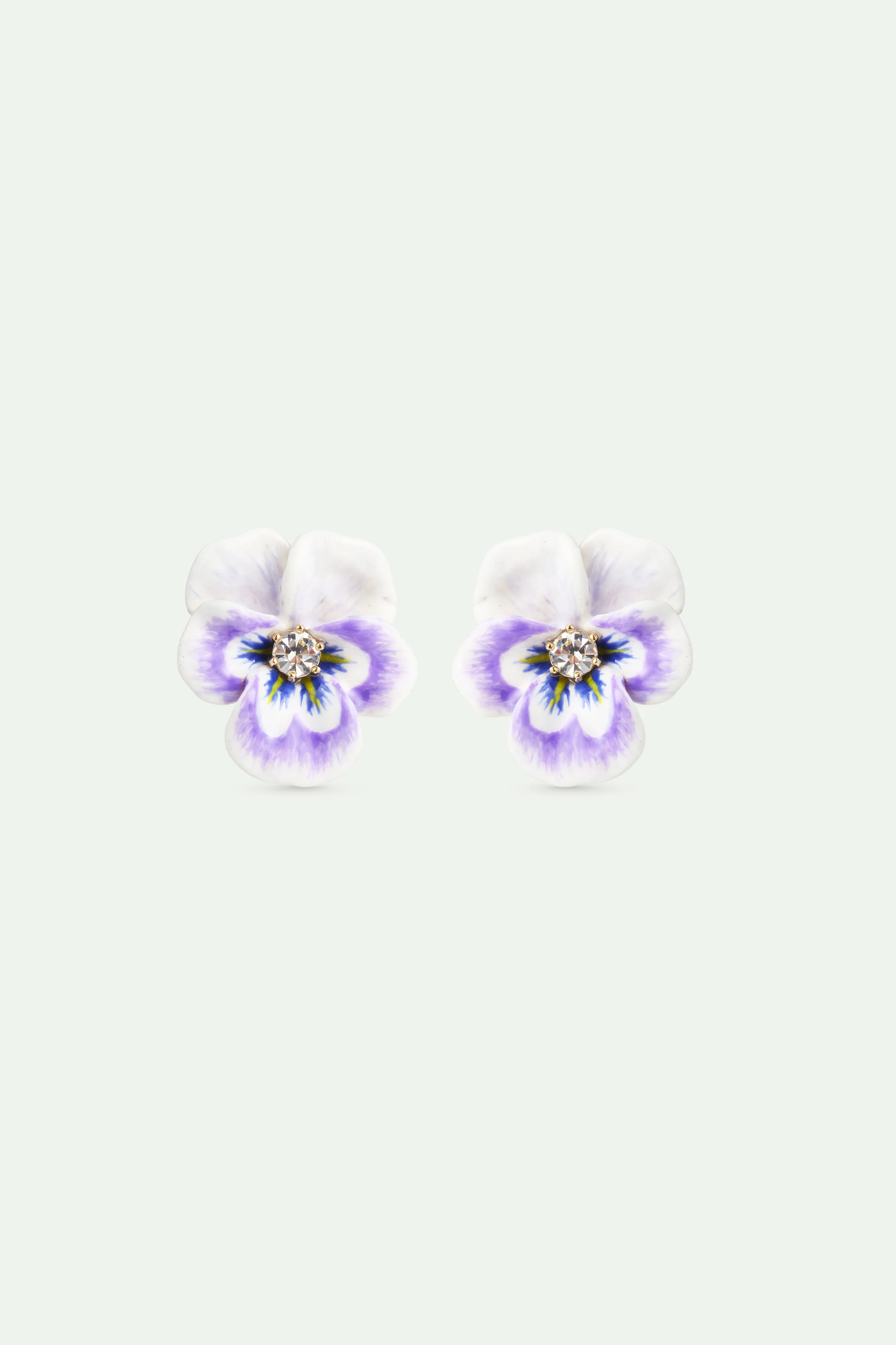 Boucles d'oreilles pensée violette et cristal taillé