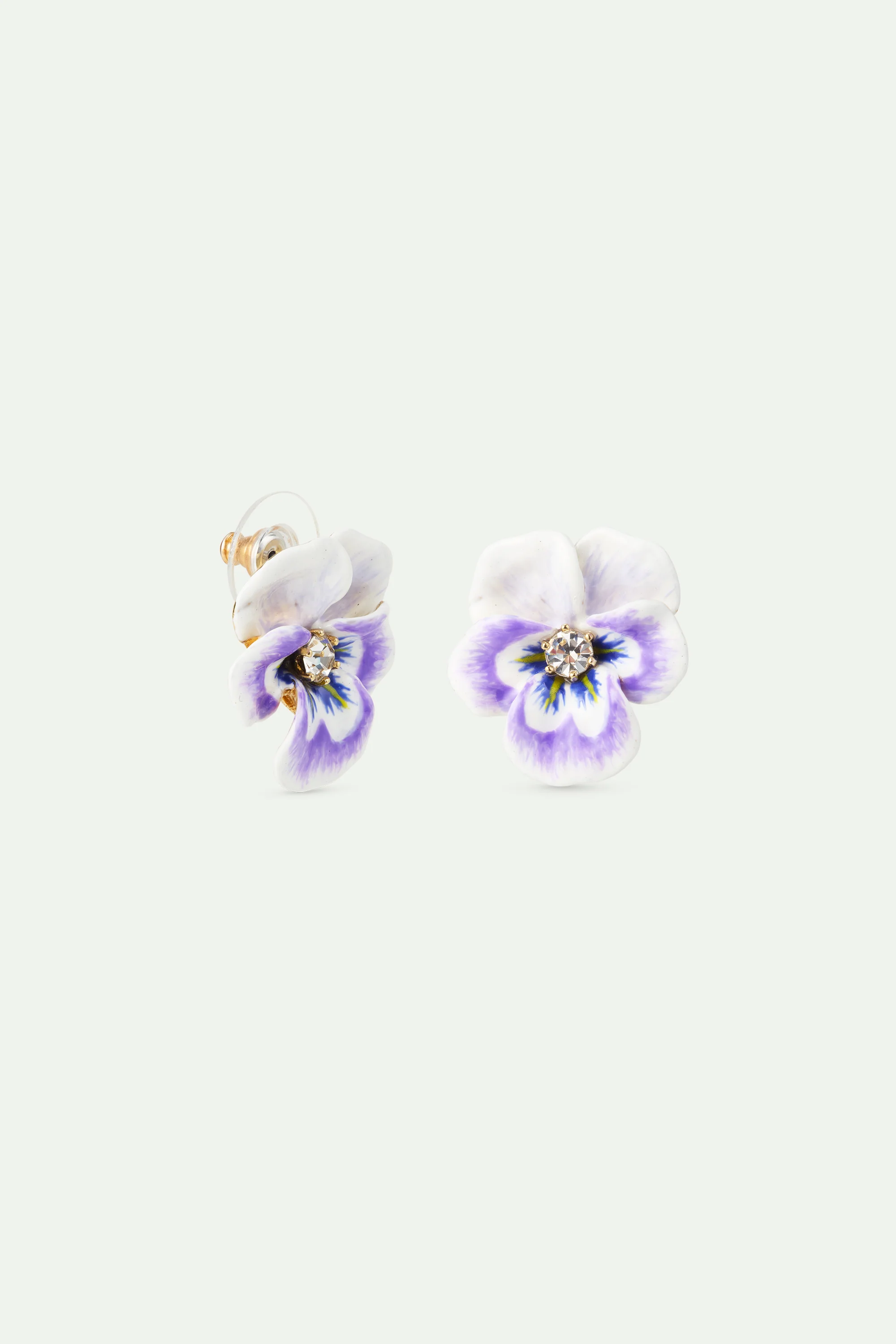 Boucles d'oreilles pensée violette et cristal taillé - Image 3