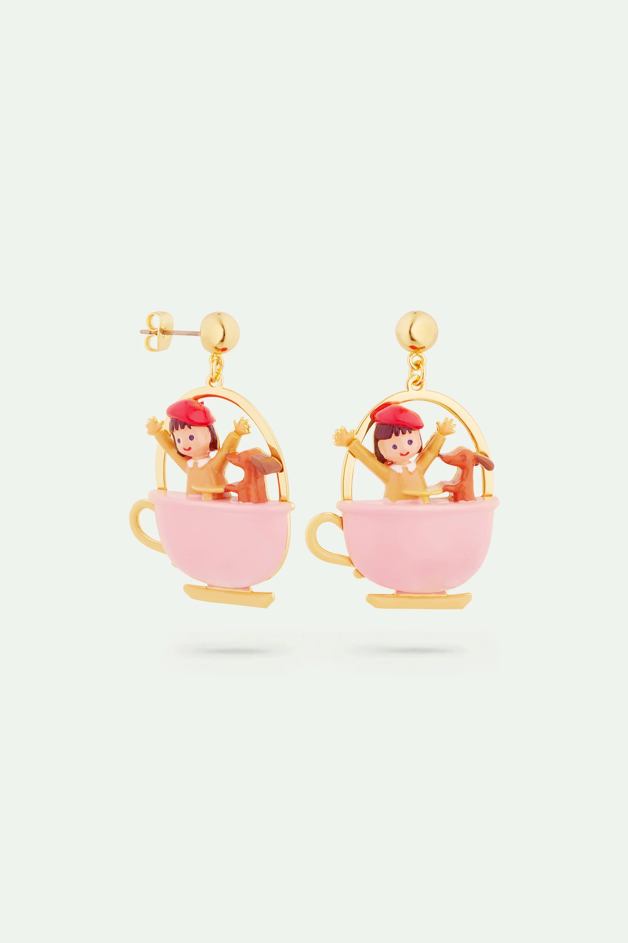 Boucles d'oreilles petite fille et teckel sur un manège - Image 2
