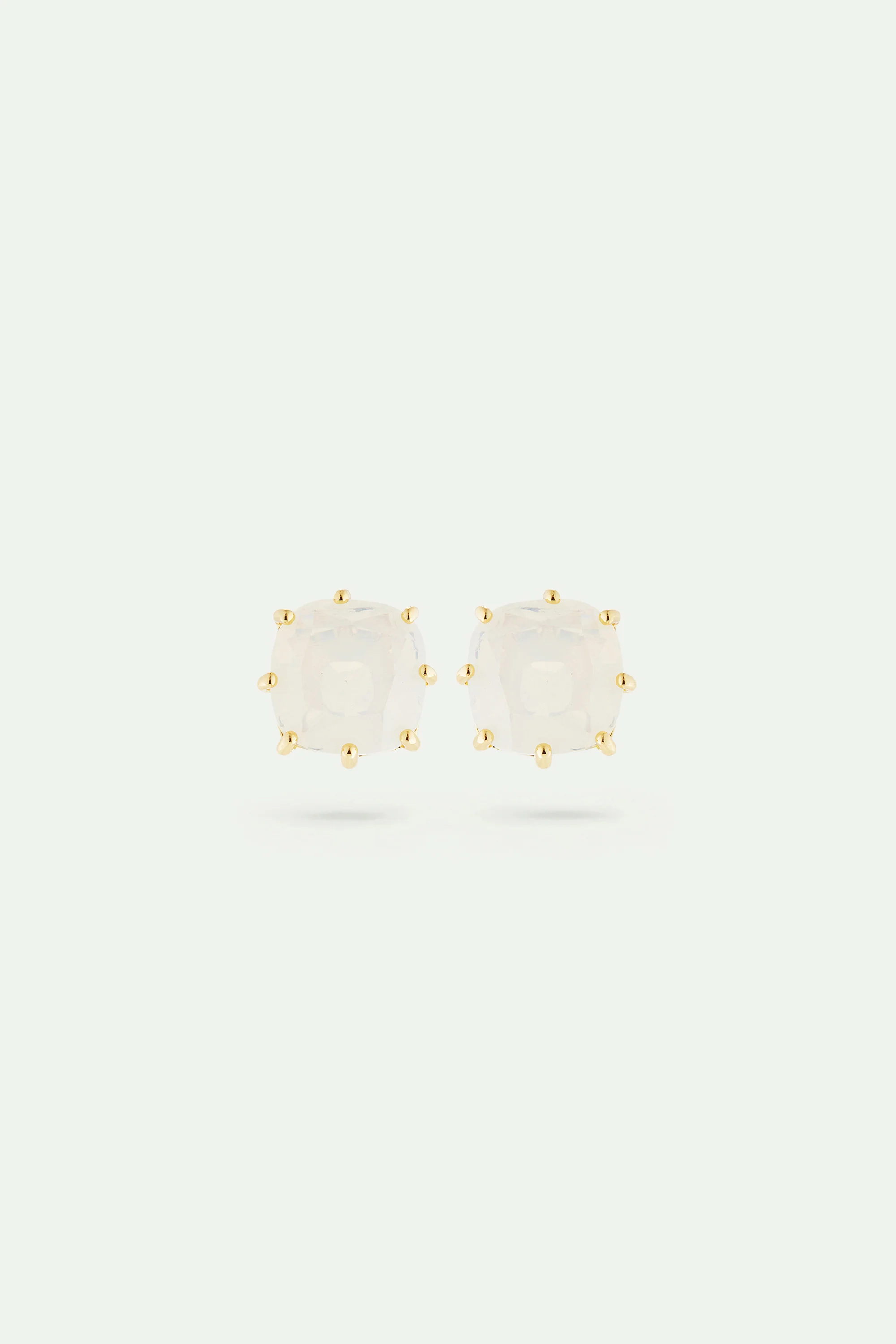 Boucles d'oreilles pierre carrée La Diamantine blanc opalescent