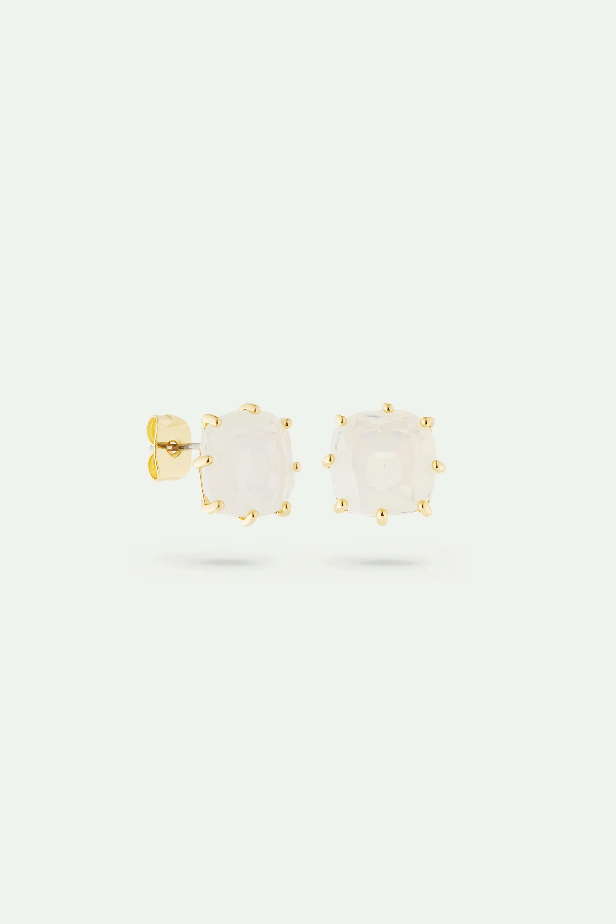 Boucles d'oreilles pierre carrée La Diamantine blanc opalescent - Image 2