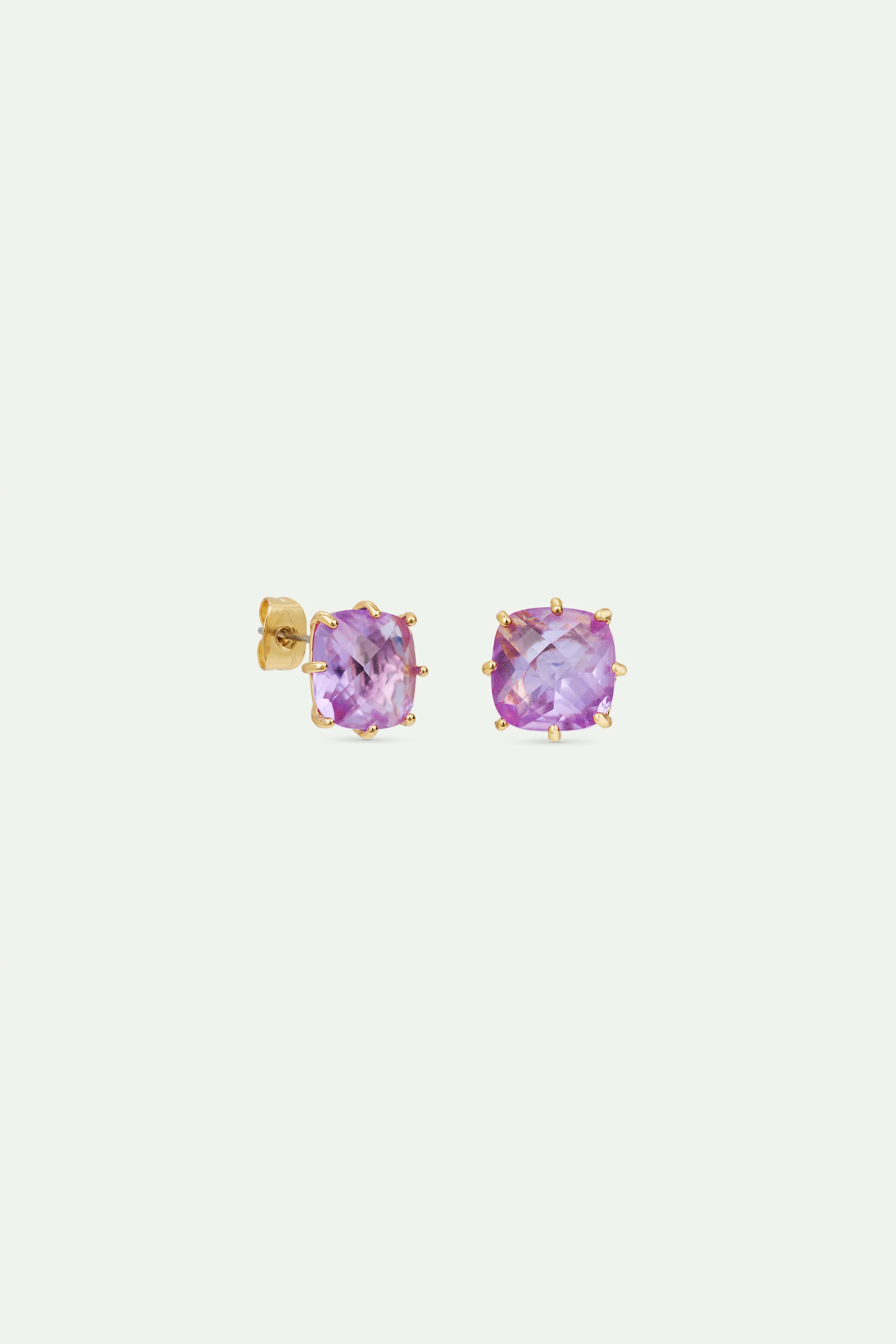 Boucles d'oreilles pierre carrée La Diamantine lavande - Image 2