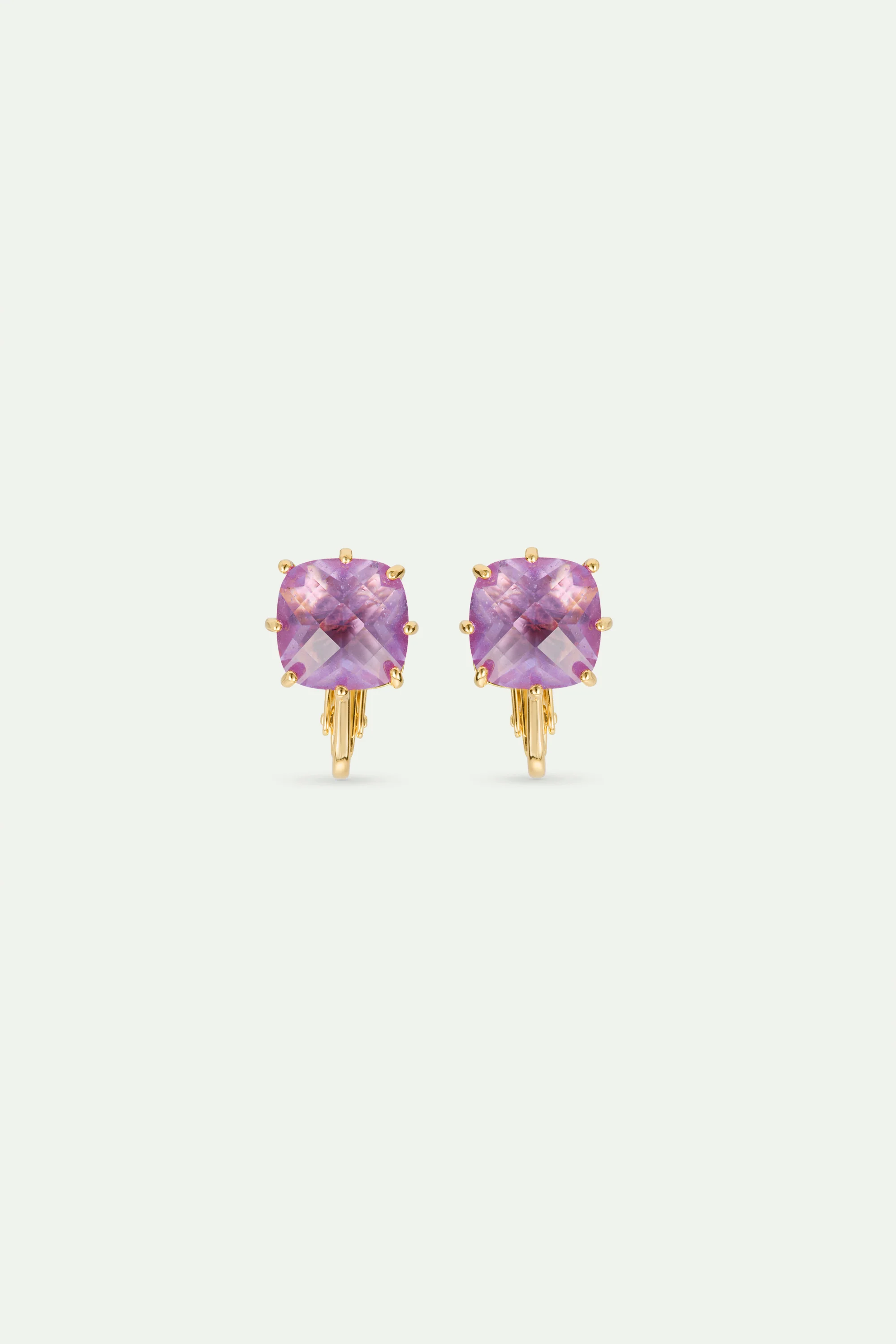 Boucles d'oreilles pierre carrée La Diamantine lavande - Image 4
