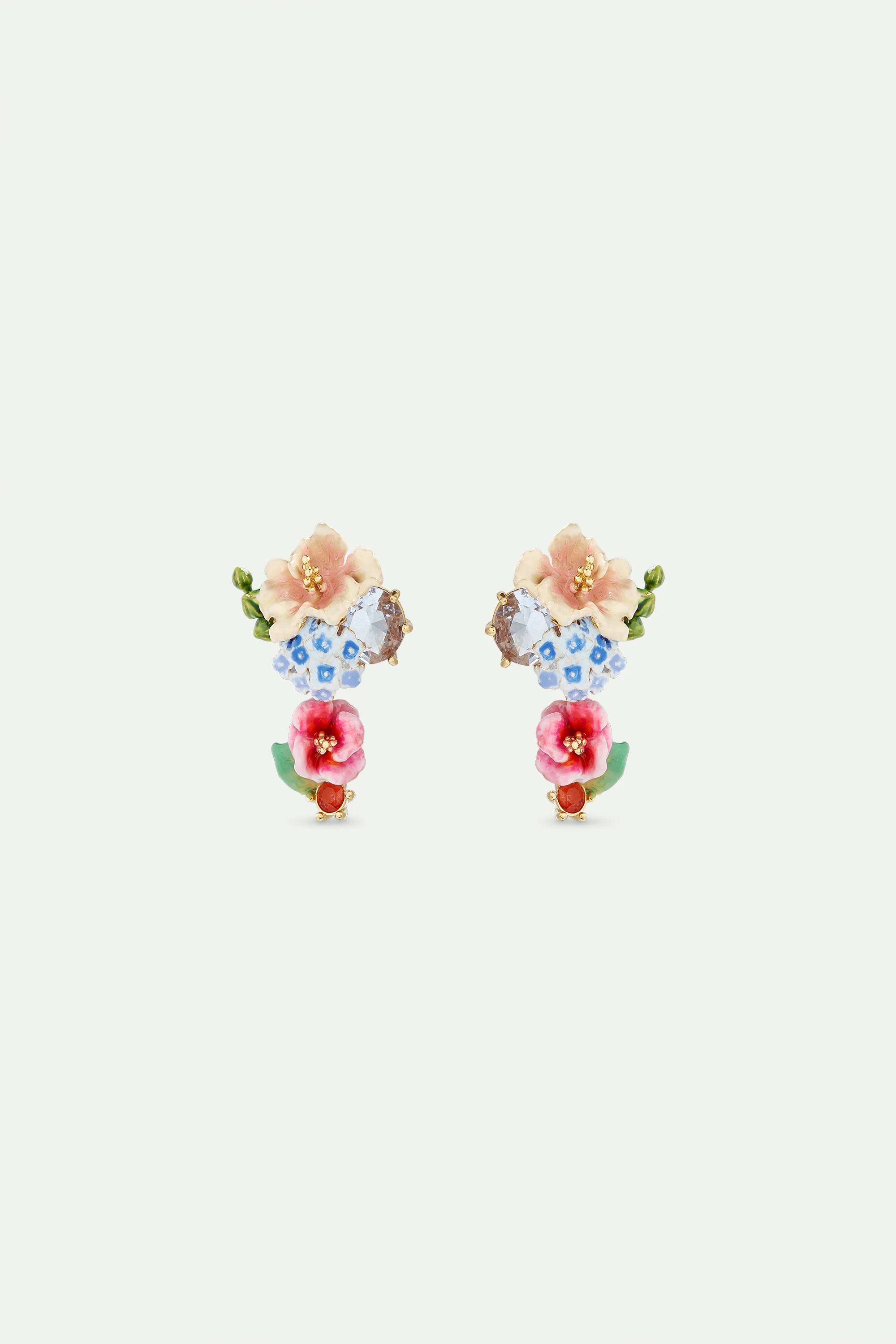 Boucles d'oreilles pierre facetté et fleurs d'hortensia et de lavande