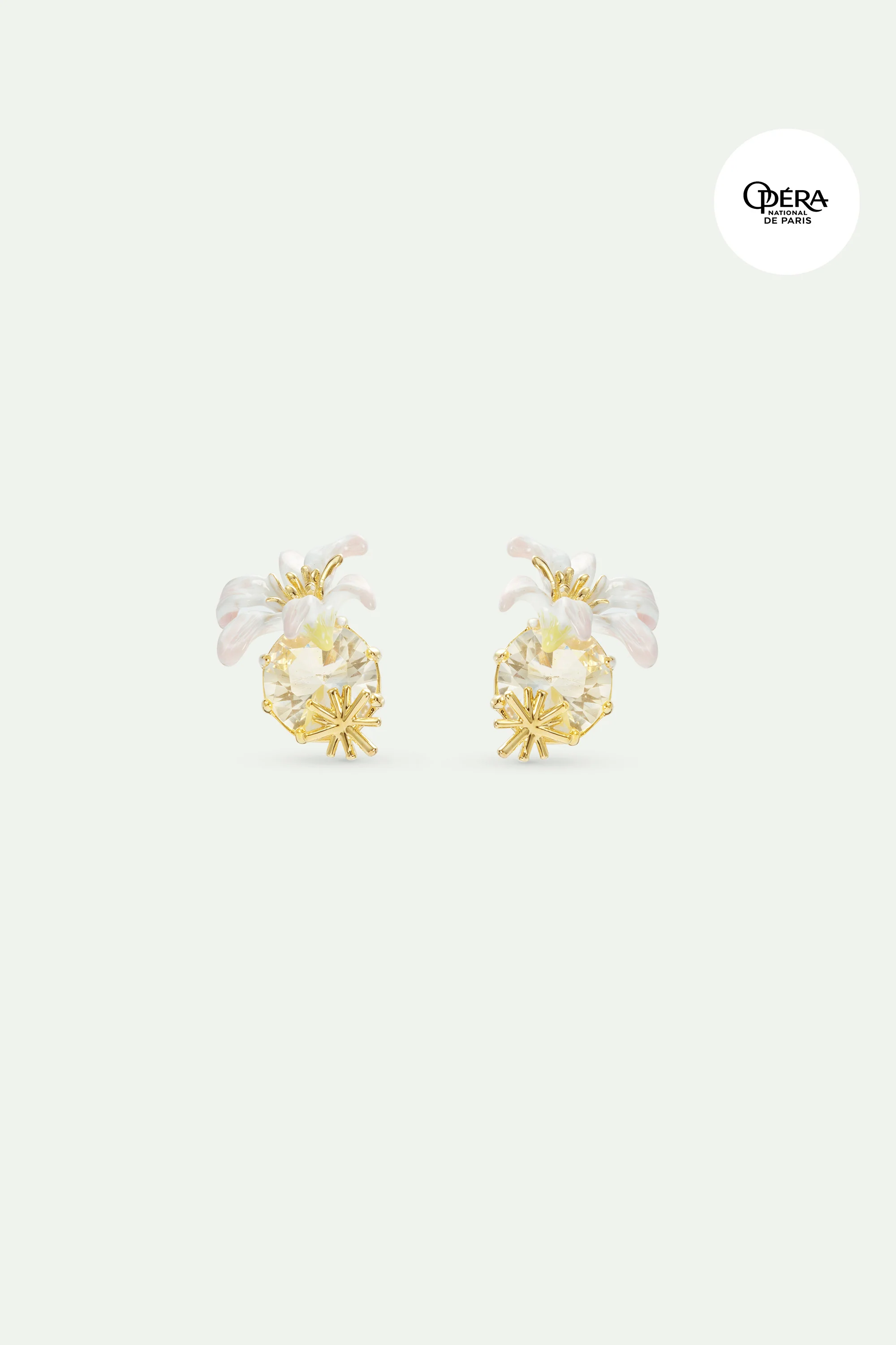 Boucles d'oreilles pierre ronde facettée et Fleur de Lys blanche