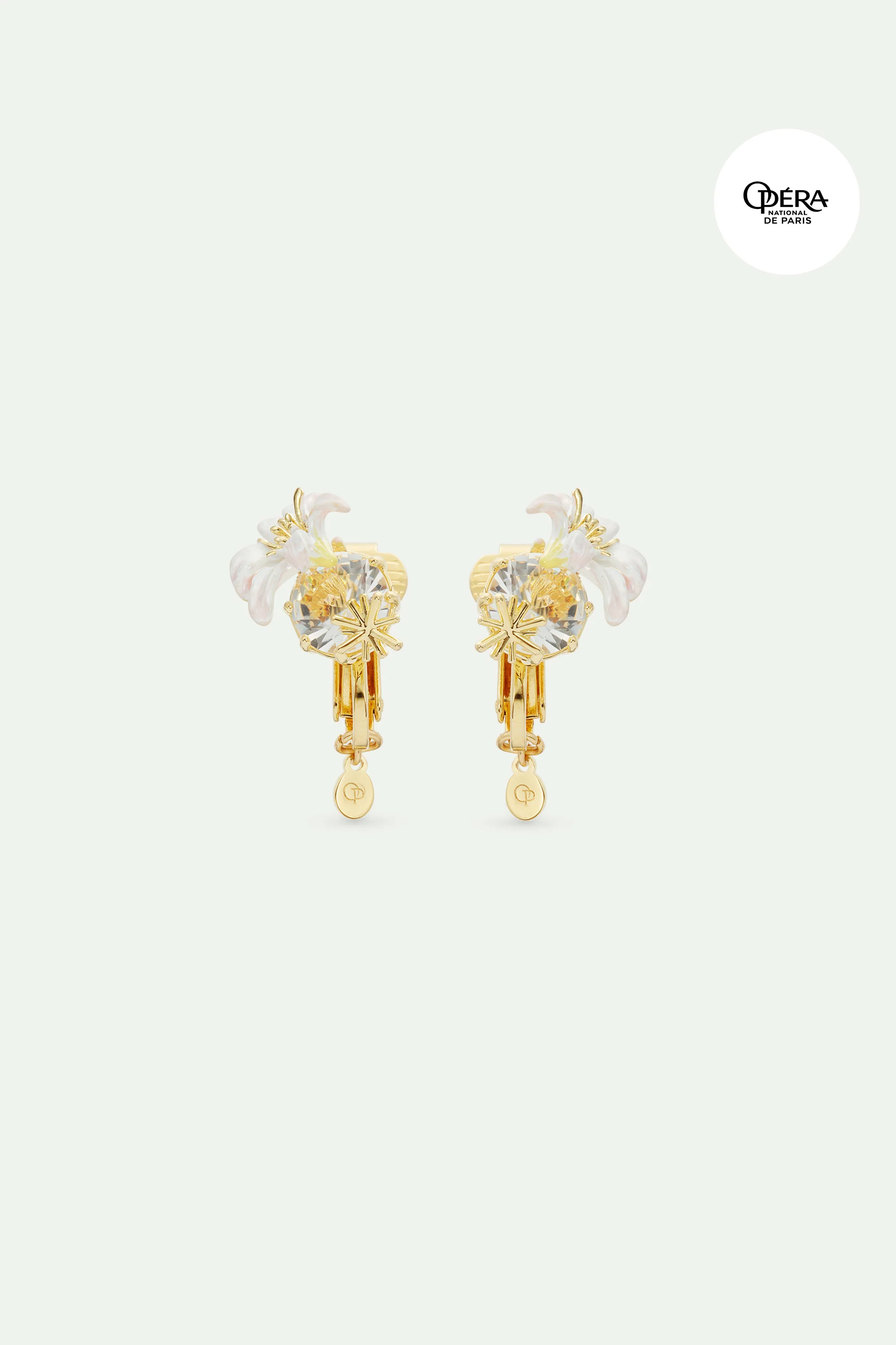 Boucles d'oreilles pierre ronde facettée et Fleur de Lys blanche - Image 3