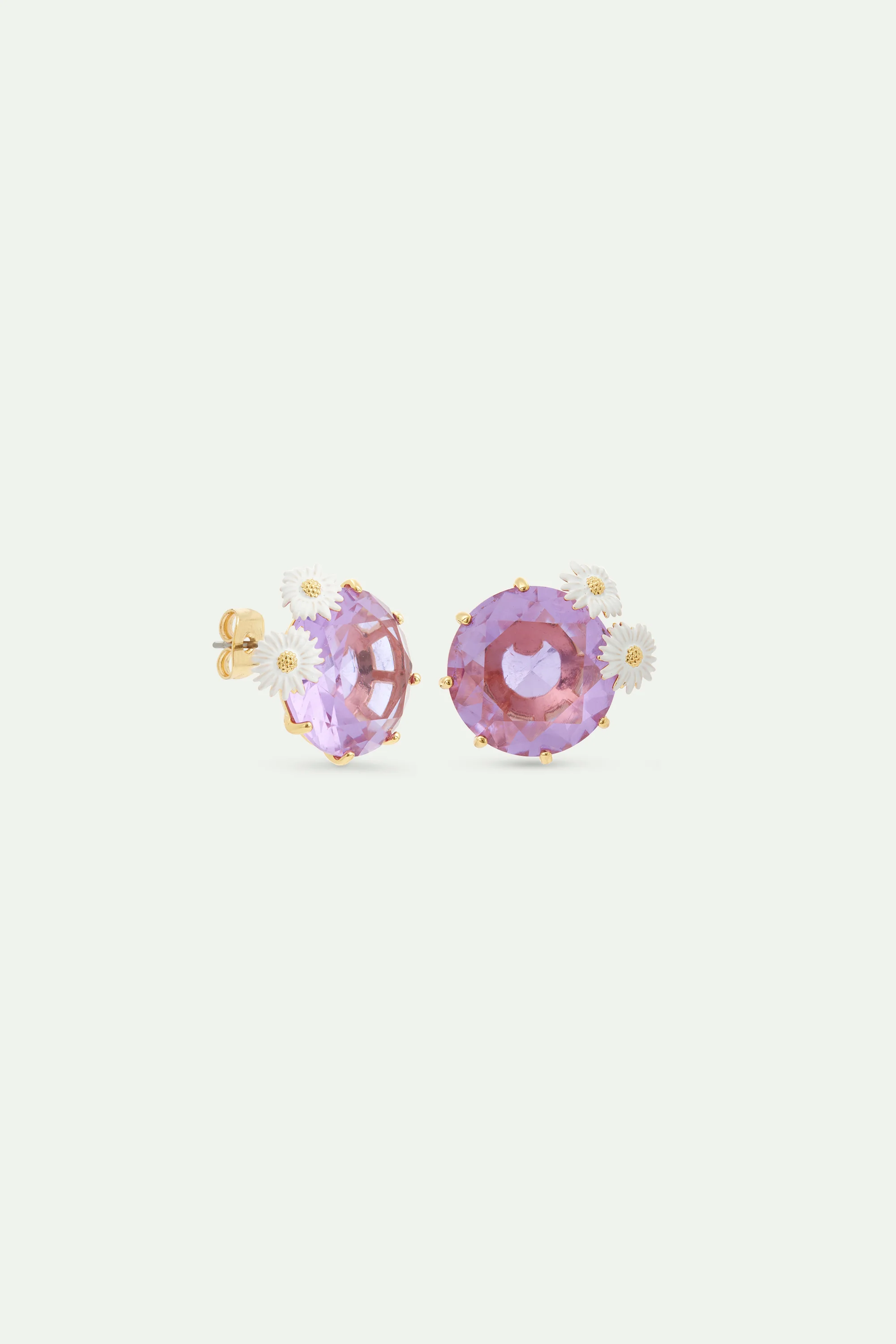 Boucles d'oreilles pierre ronde La Diamantine lavande et marguerites - Image 2