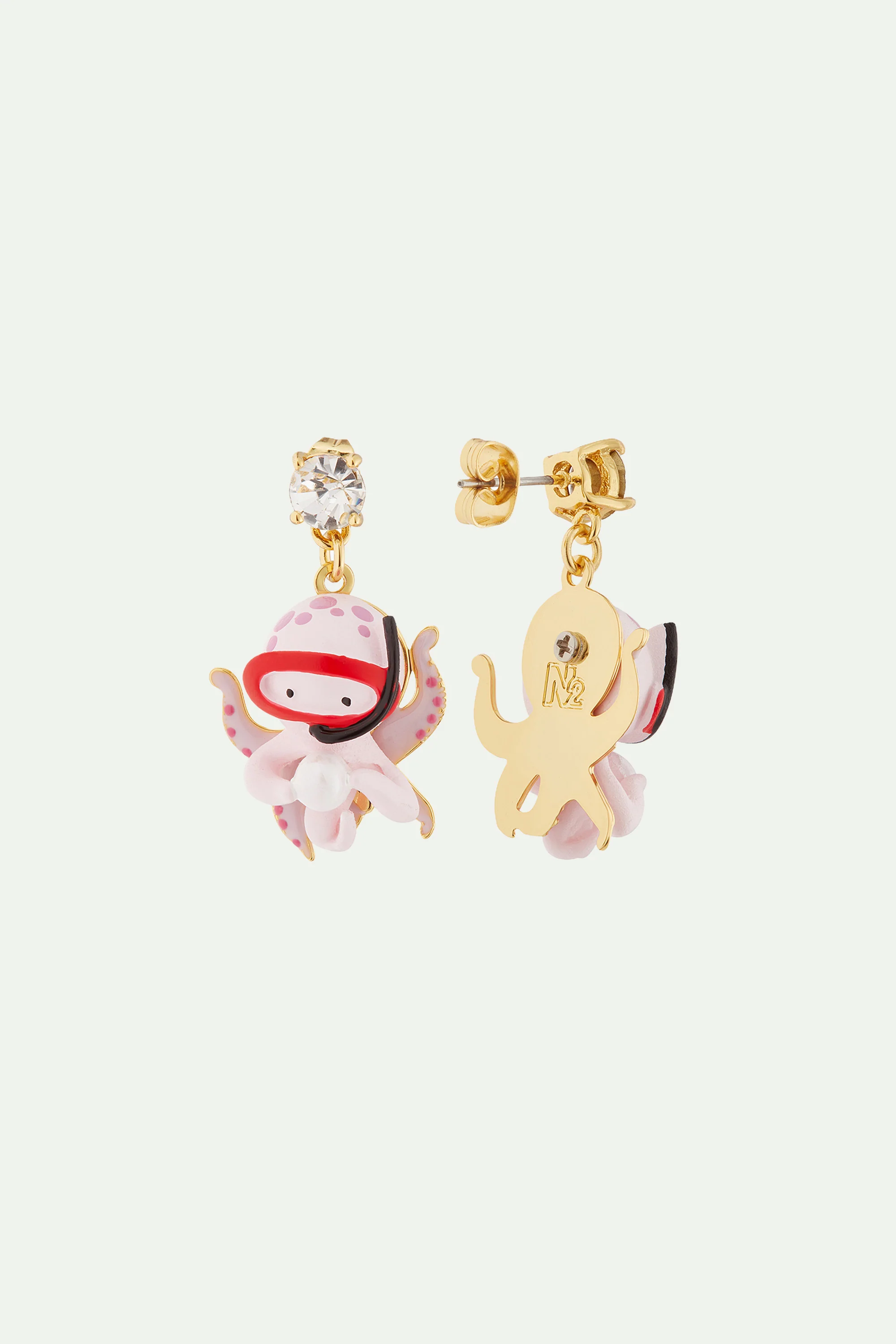 Boucles d'oreilles pieuvre, perle et pierre taillée - Image 3