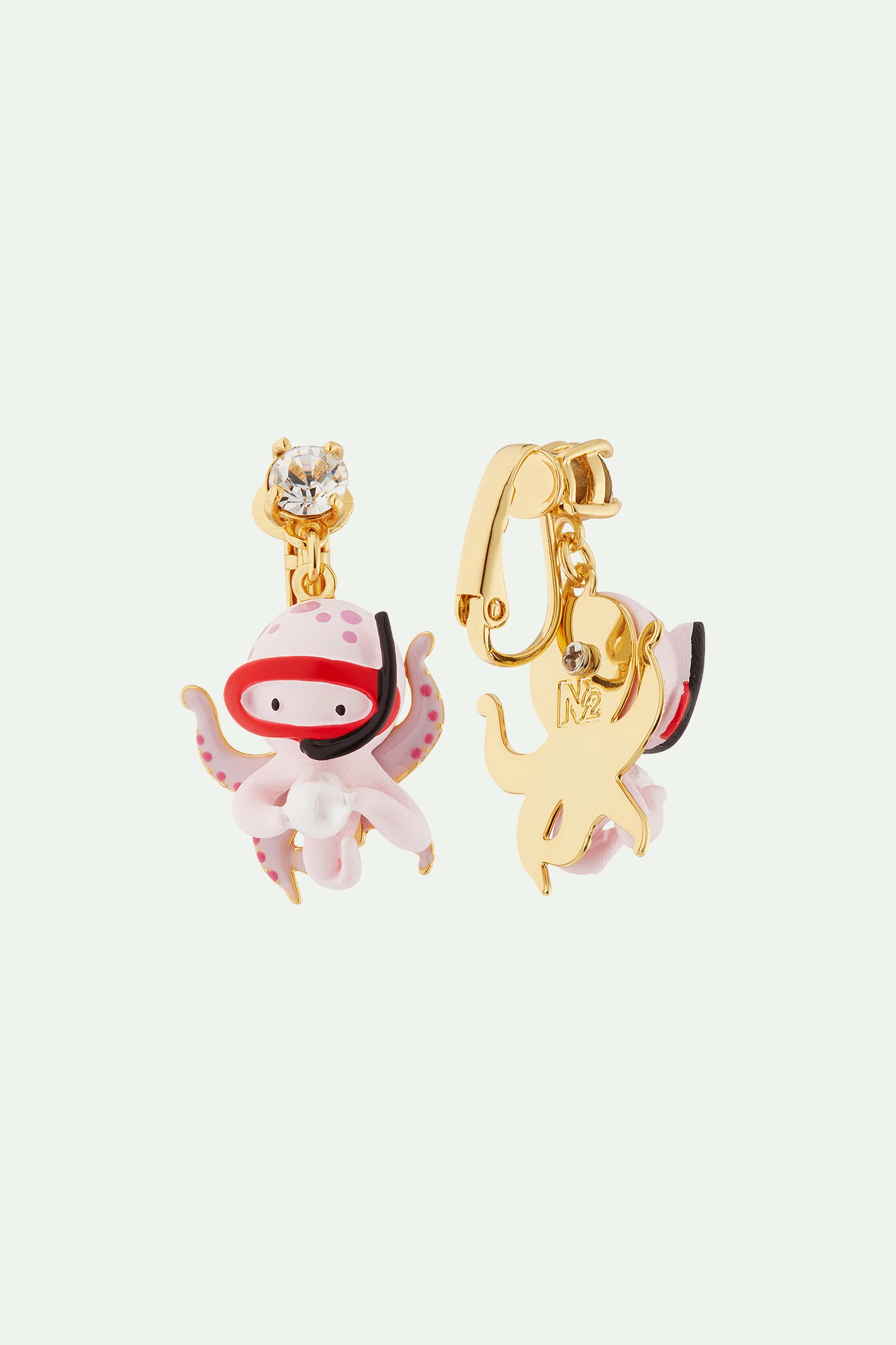 Boucles d'oreilles pieuvre, perle et pierre taillée - Image 5