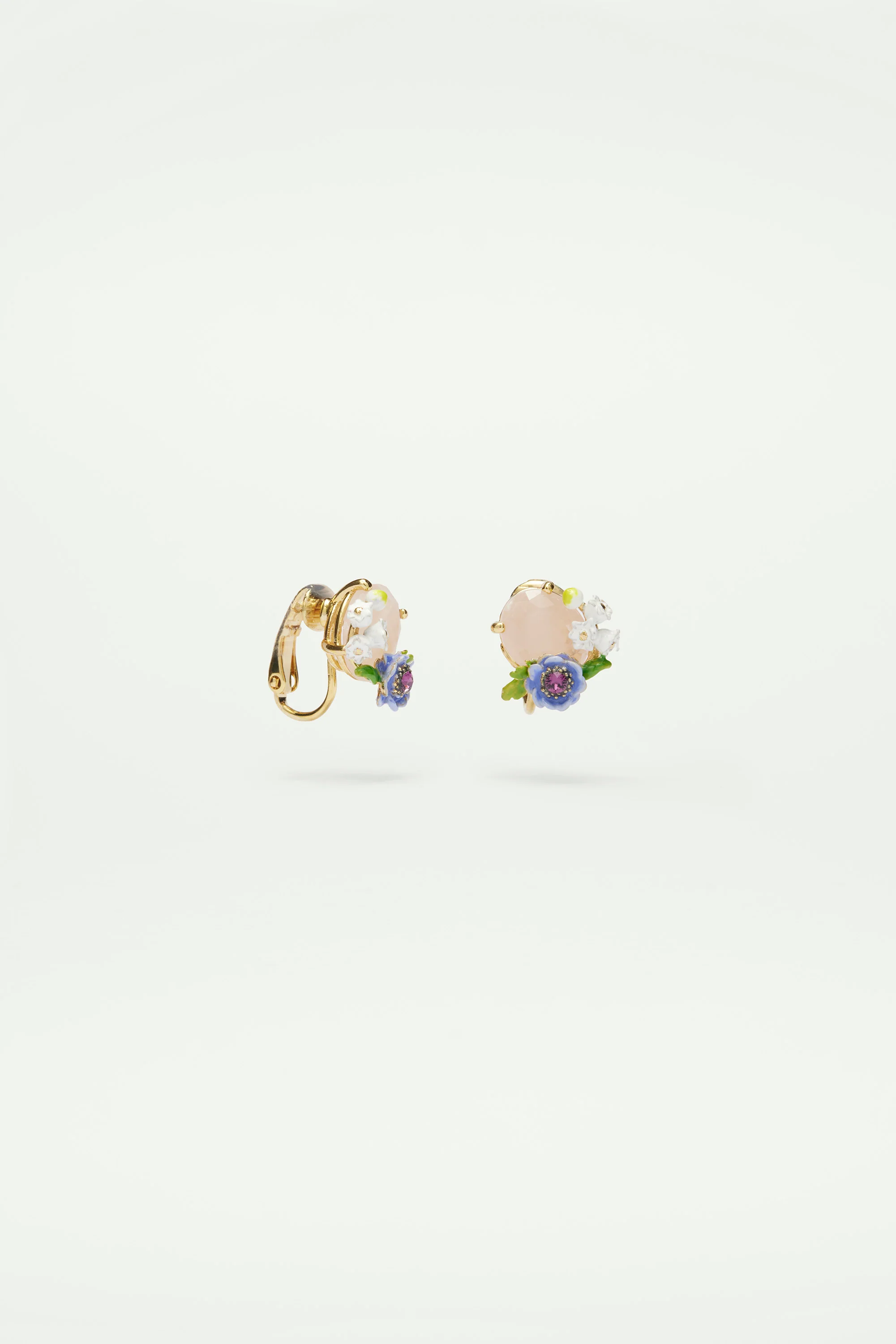 Boucles d'oreilles quartz rose et composition florale - Image 3