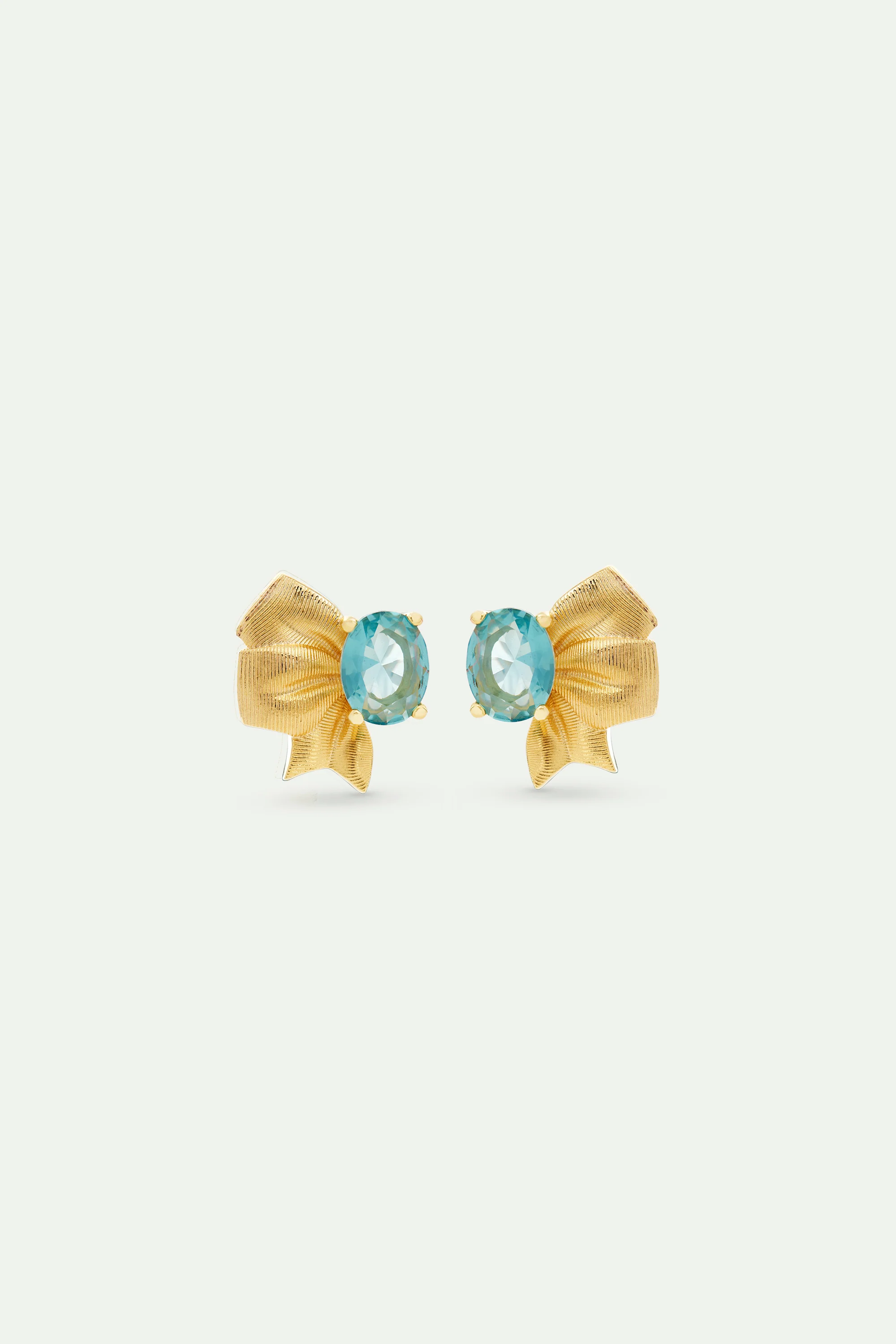 Boucles d'oreilles ruban doré et pierre taillée bleue
