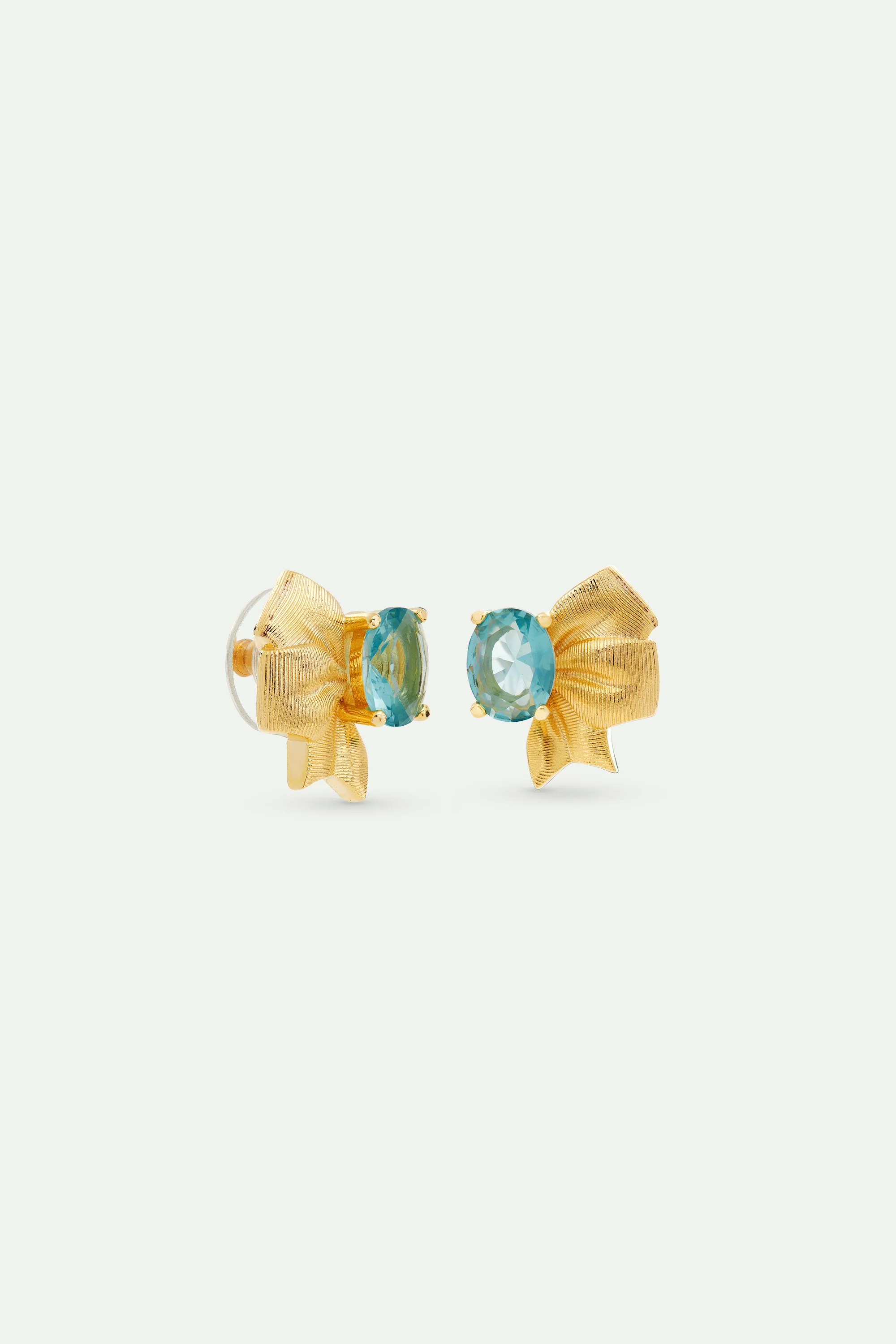 Boucles d'oreilles ruban doré et pierre taillée bleue - Image 2