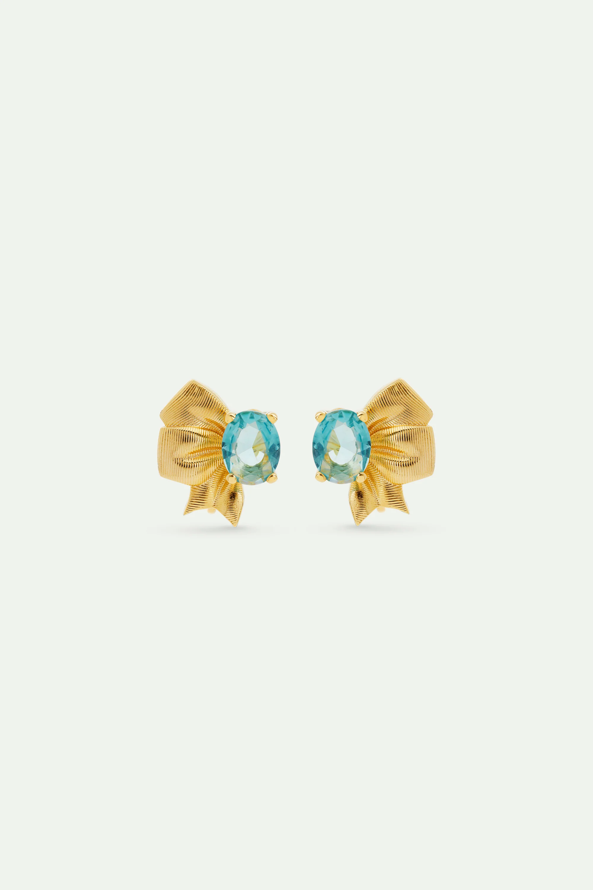 Boucles d'oreilles ruban doré et pierre taillée bleue - Image 3