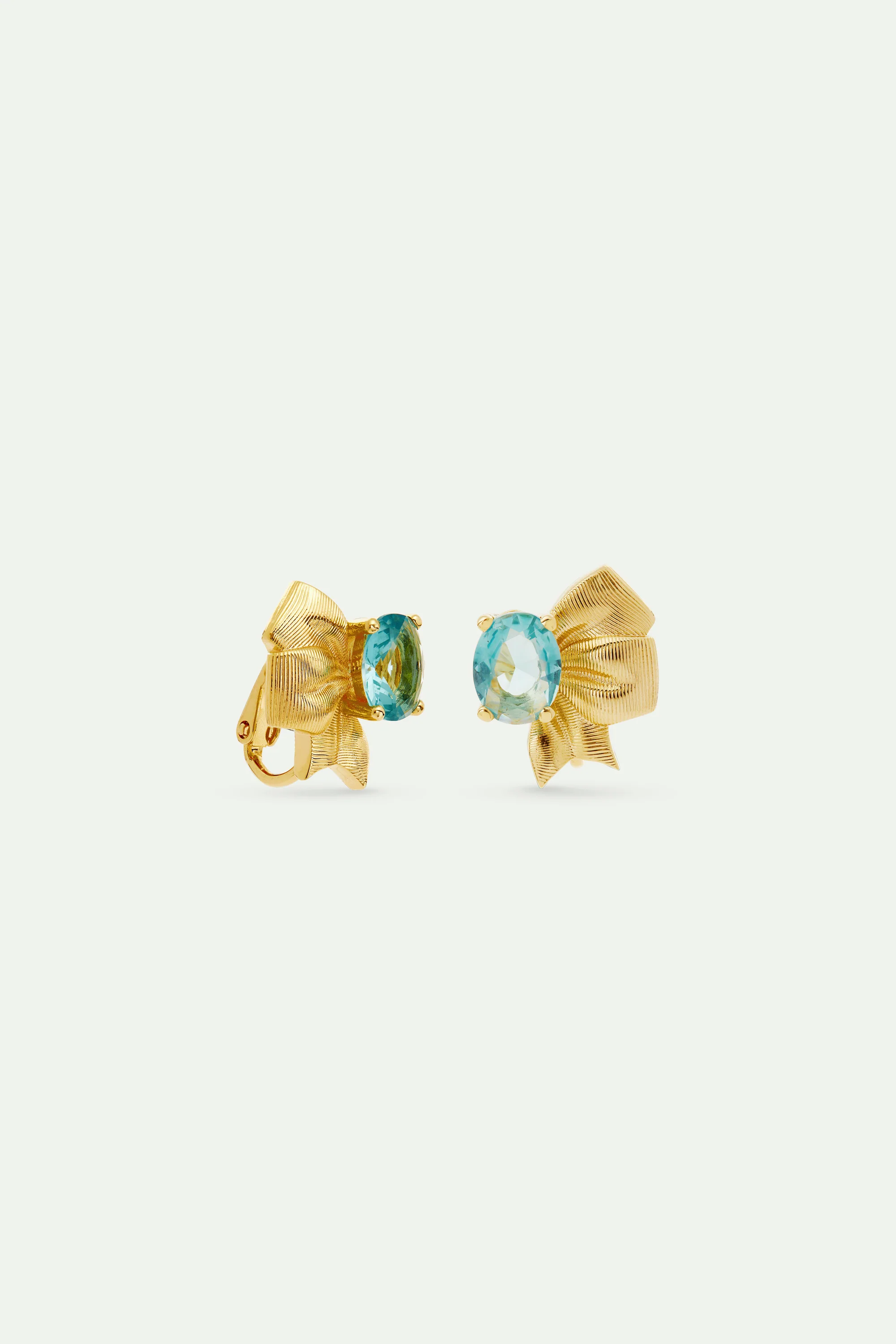 Boucles d'oreilles ruban doré et pierre taillée bleue - Image 4
