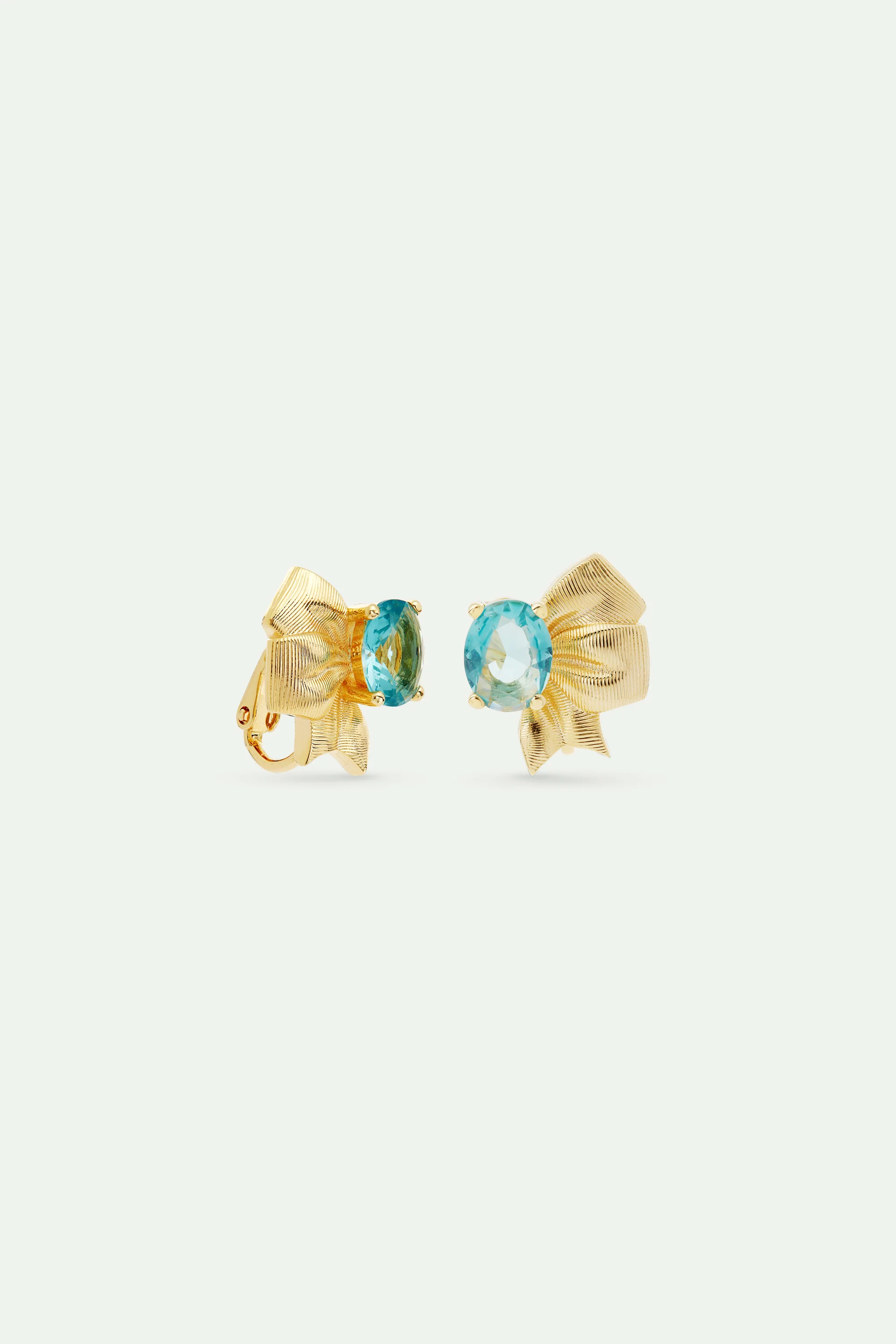 Boucles d'oreilles ruban doré et pierre taillée bleue - Image 5