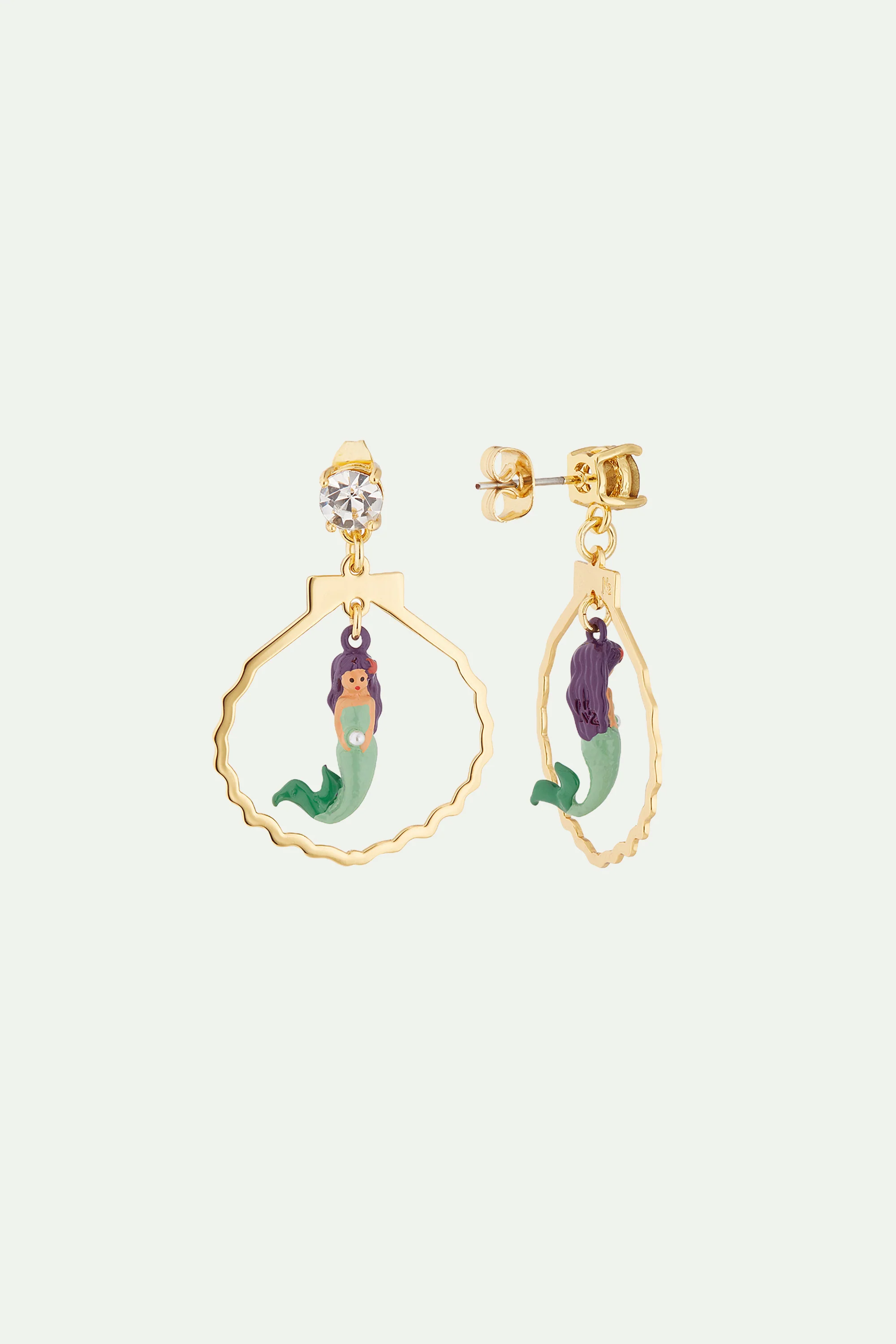 Boucles d'oreilles sirène, pierre taillée, forme coquillage - Image 3