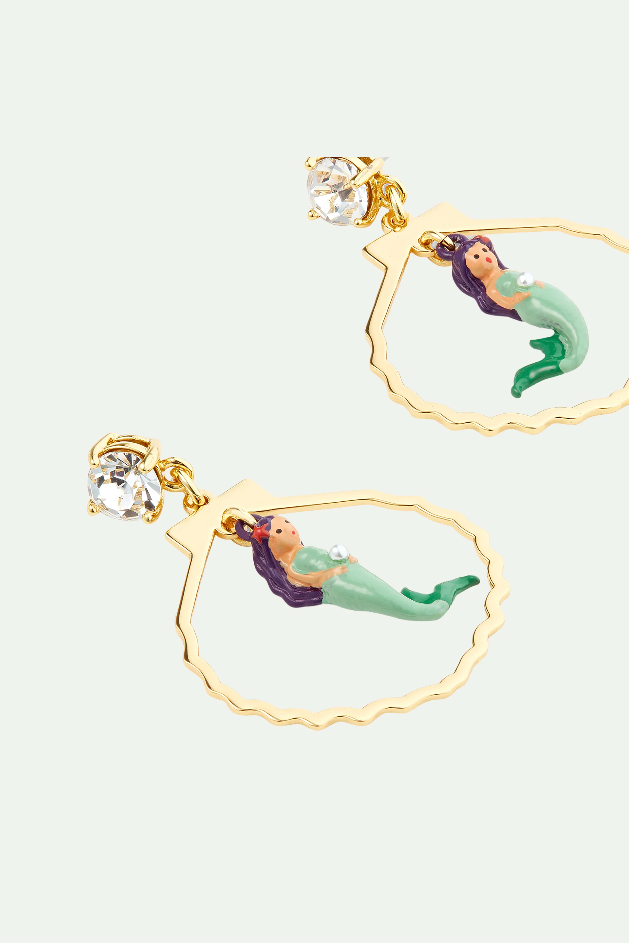 Boucles d'oreilles sirène, pierre taillée, forme coquillage - Image 4