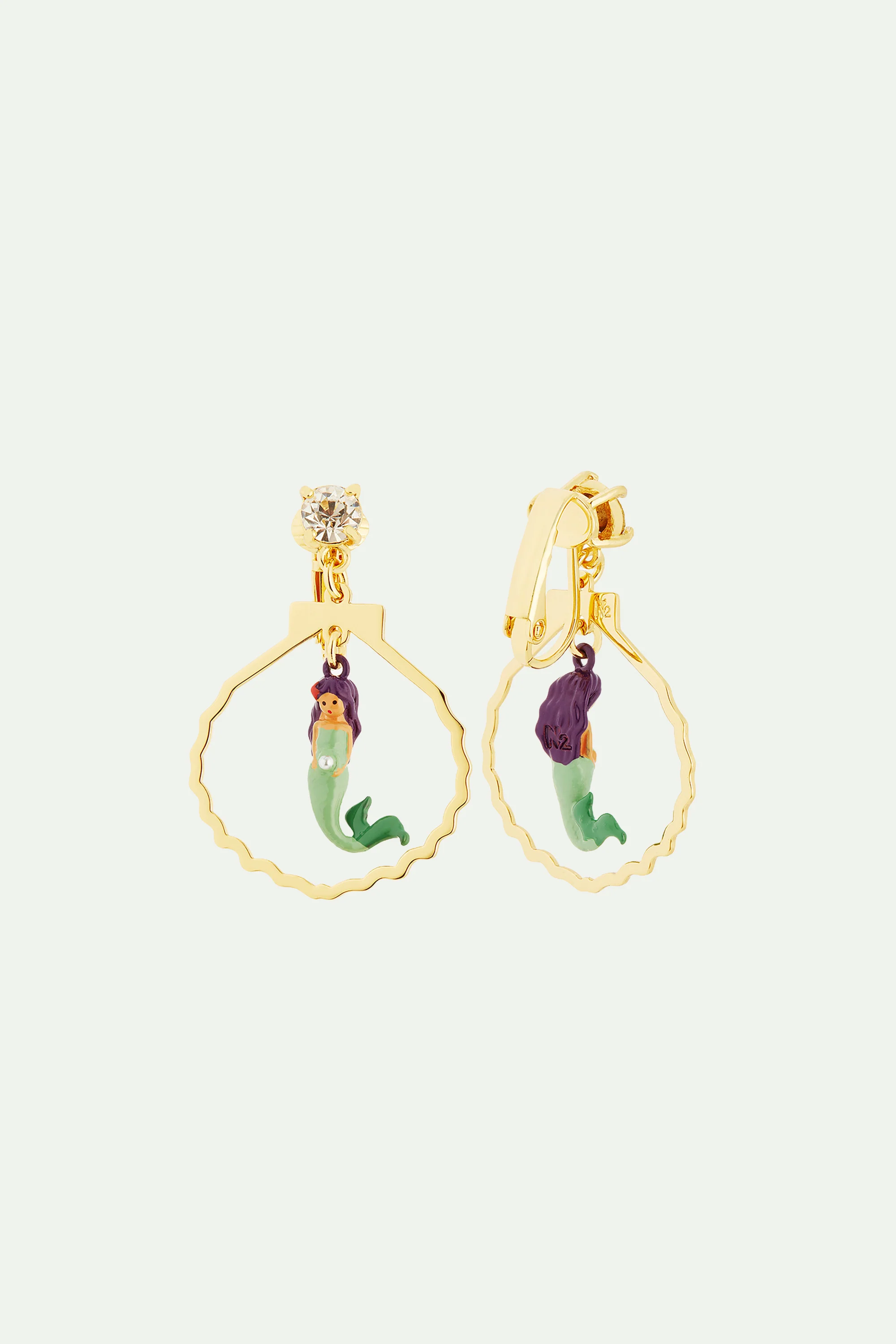 Boucles d'oreilles sirène, pierre taillée, forme coquillage - Image 5