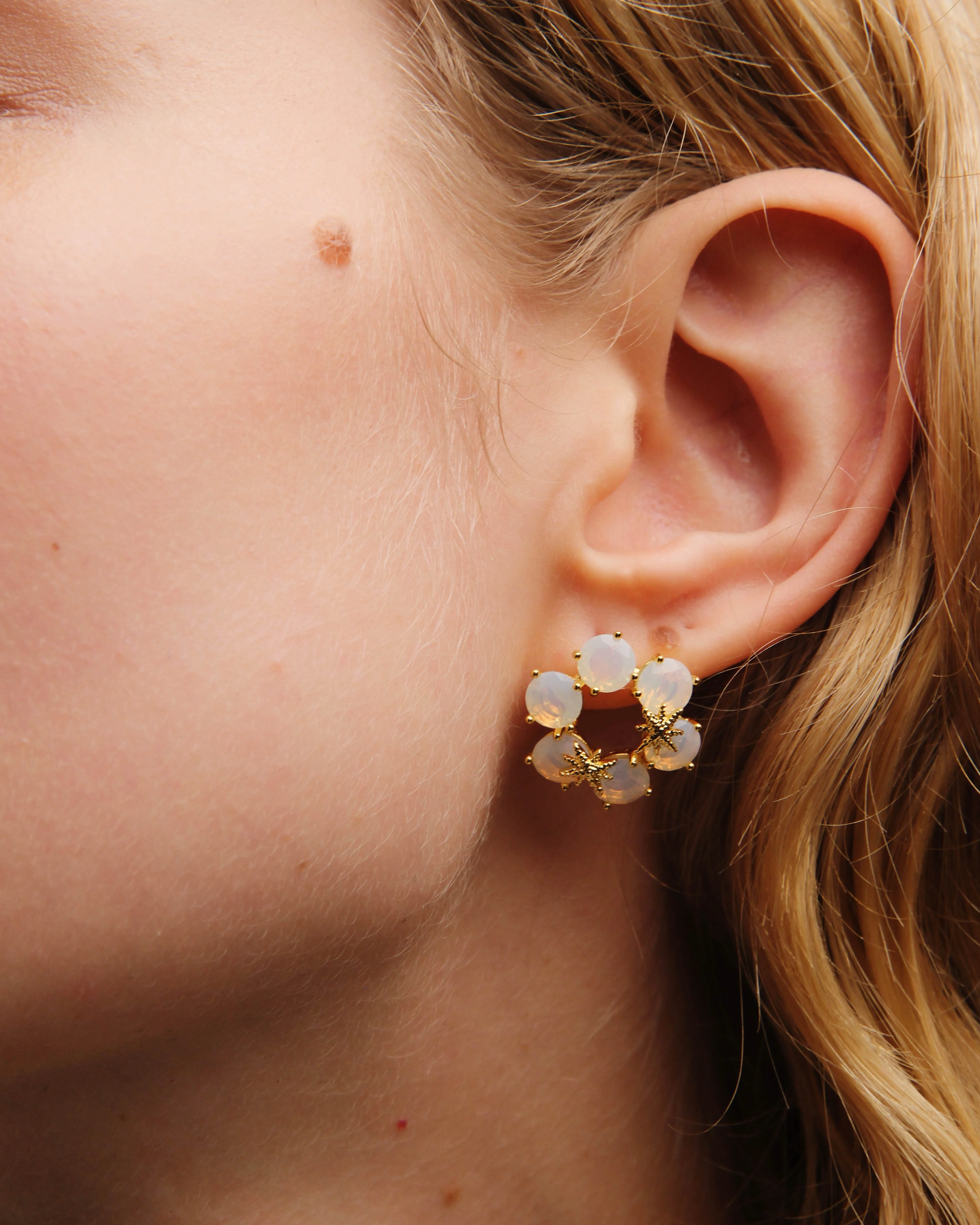 Boucles d'oreilles six pierres La Diamantine blanc opalescent et fines étoiles - Image 4