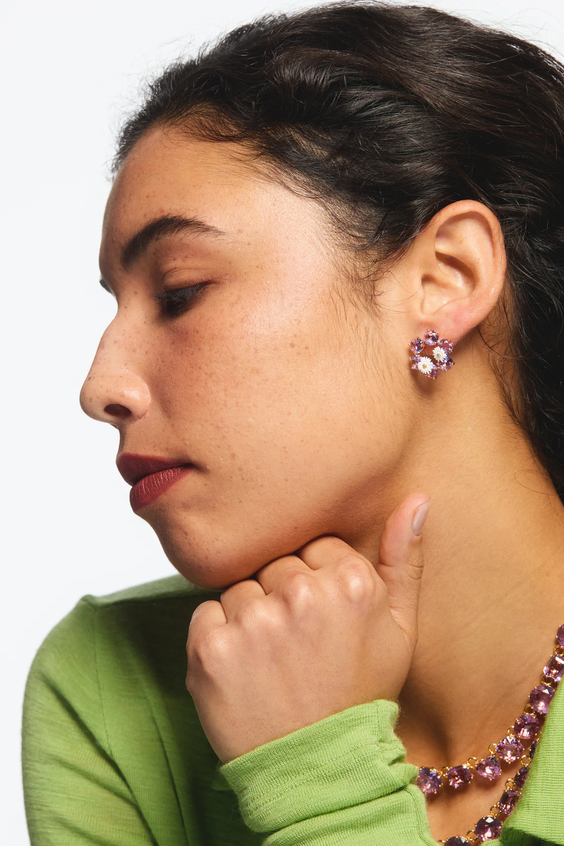 Boucles d'oreilles six pierres La Diamantine lavande et marguerites - Image 2