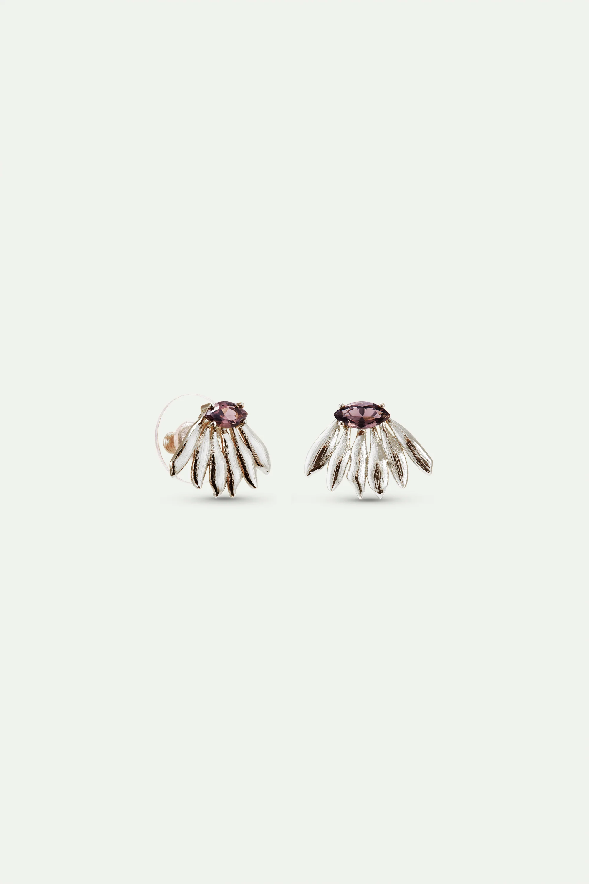 Boucles d'oreilles tiges argentées tournesol et pierre violette - Image 3