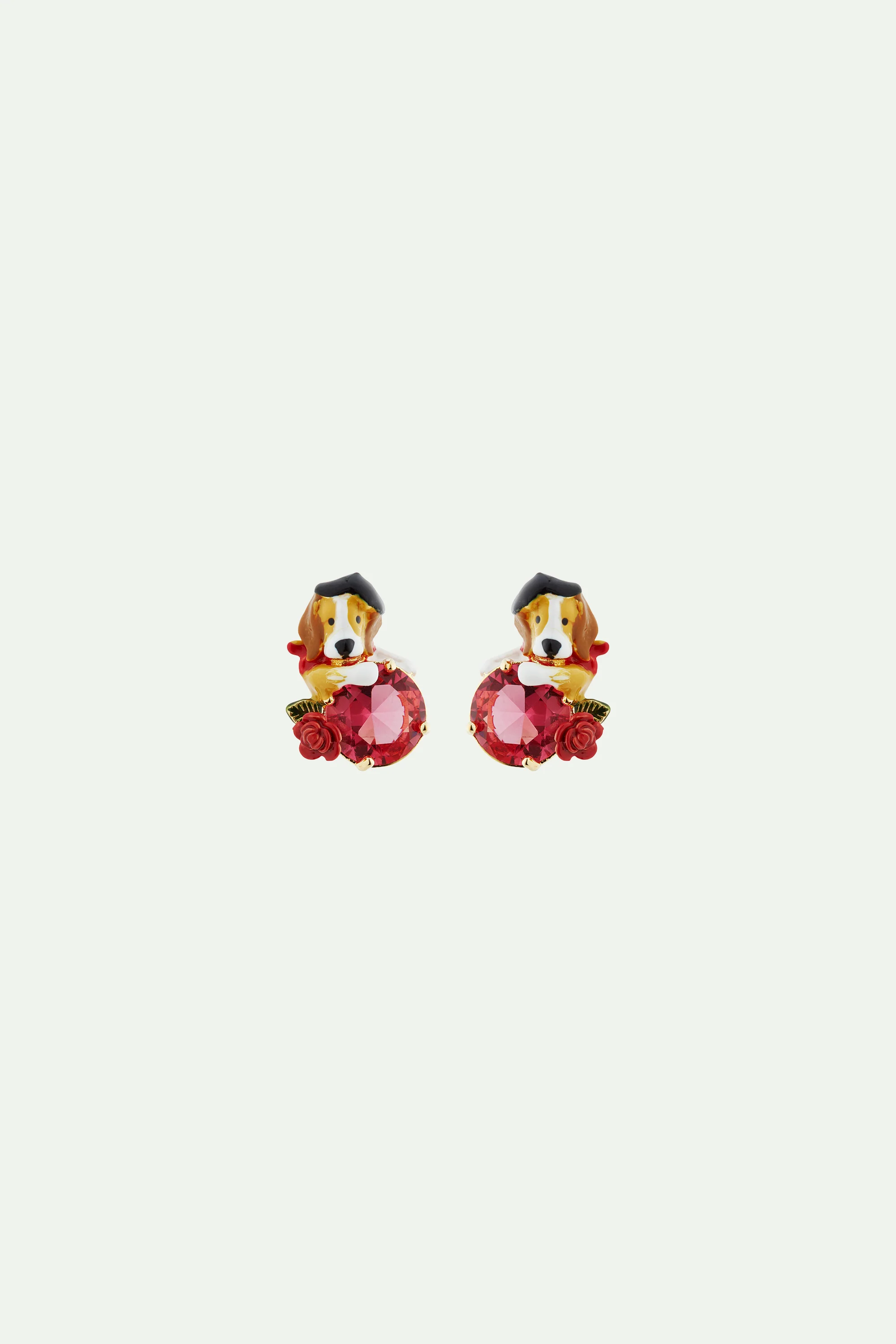 Boucles d'oreilles tiges beagle et pierre en verre taillé rose
