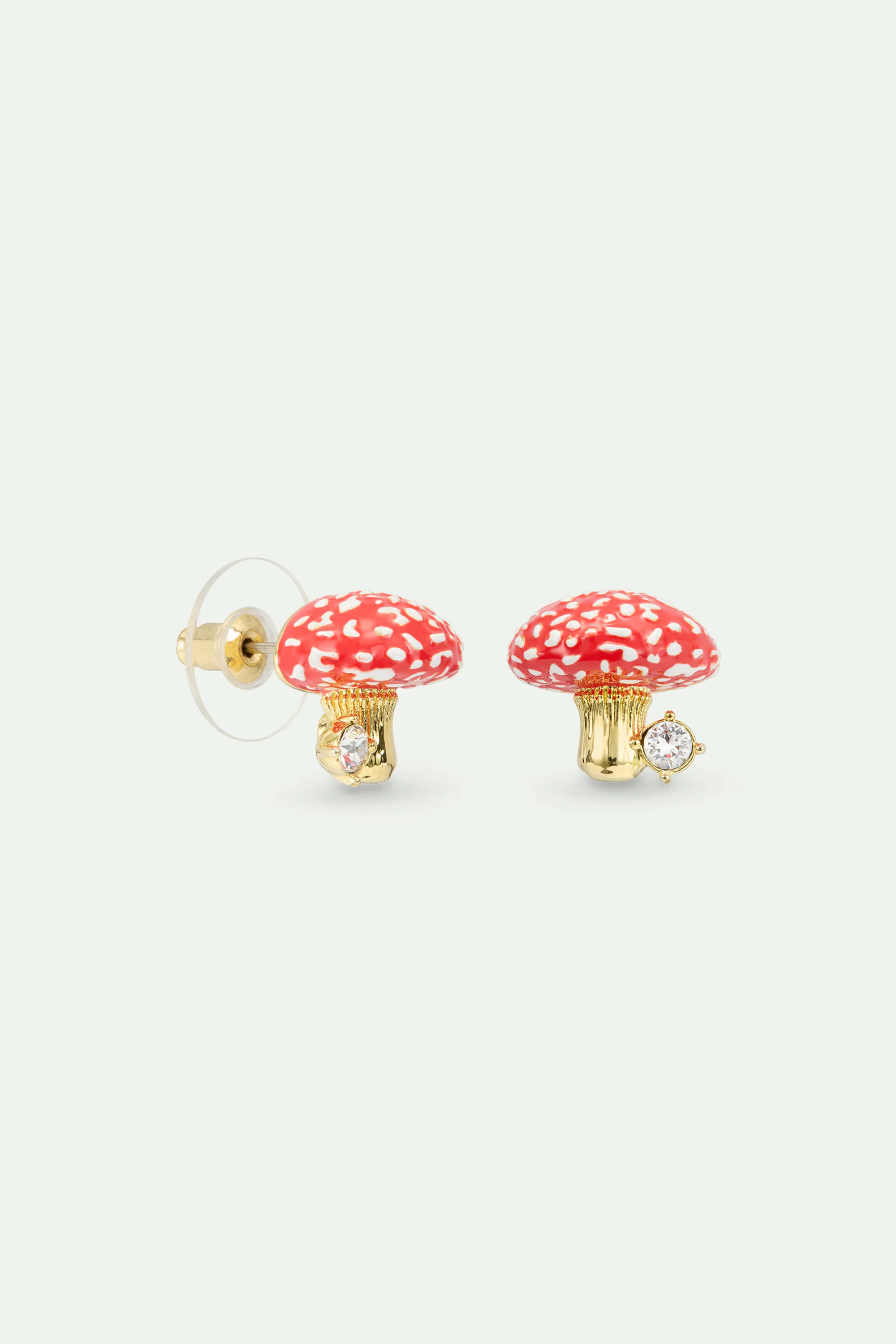 Boucles d'oreilles tiges champignon rouge et doré, et cristal facetté - Image 3