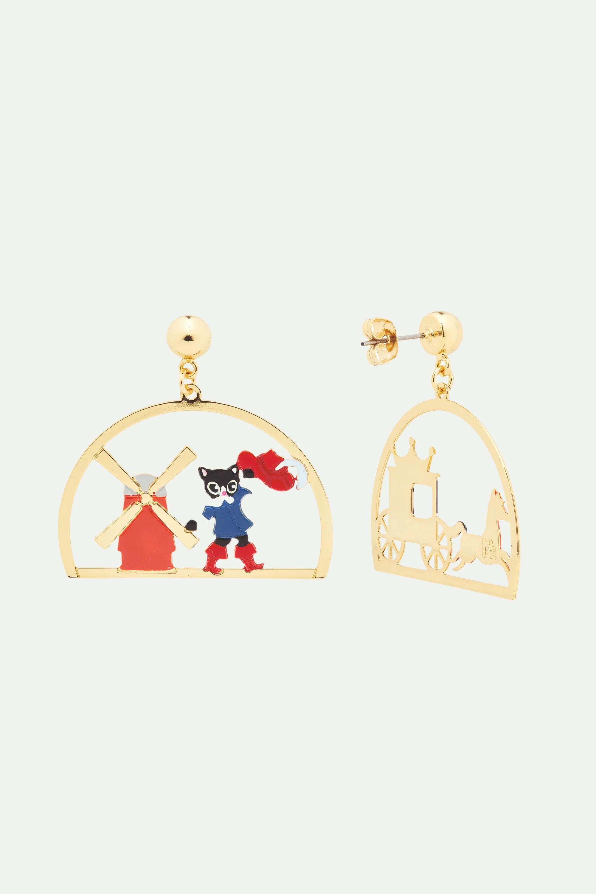 Boucles d'oreilles tiges chat charmant et moulin - Image 2