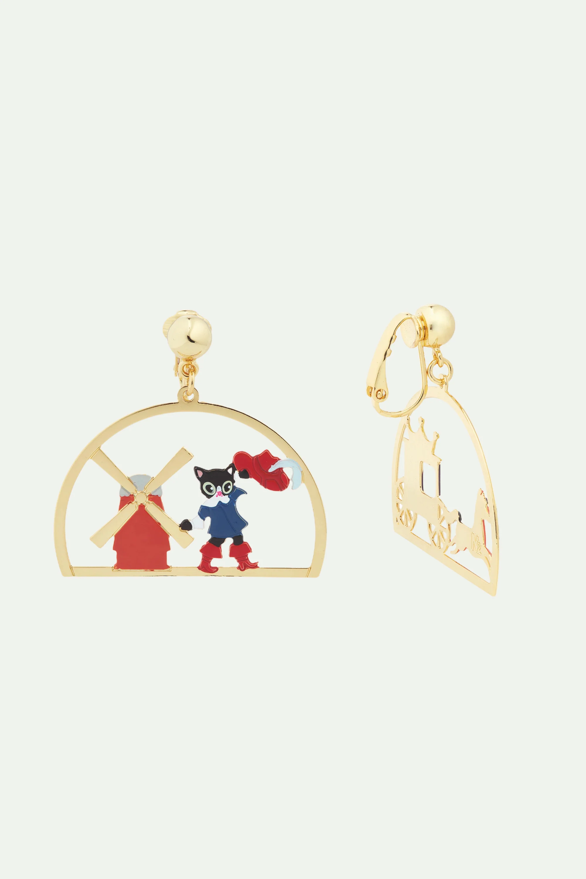 Boucles d'oreilles tiges chat charmant et moulin - Image 4