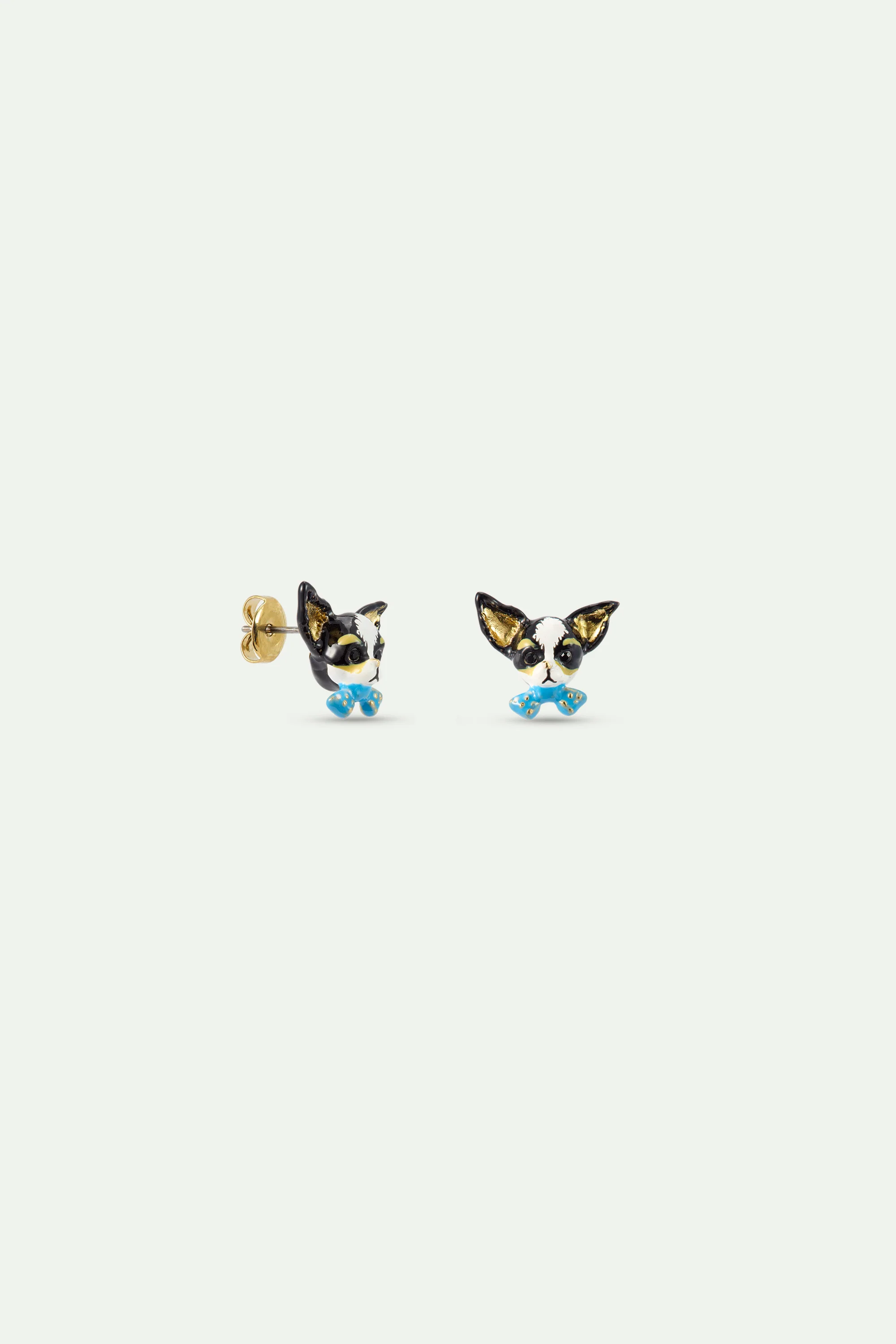 Boucles d'oreilles tiges Chihuahua et noeud papillon bleu - Image 2