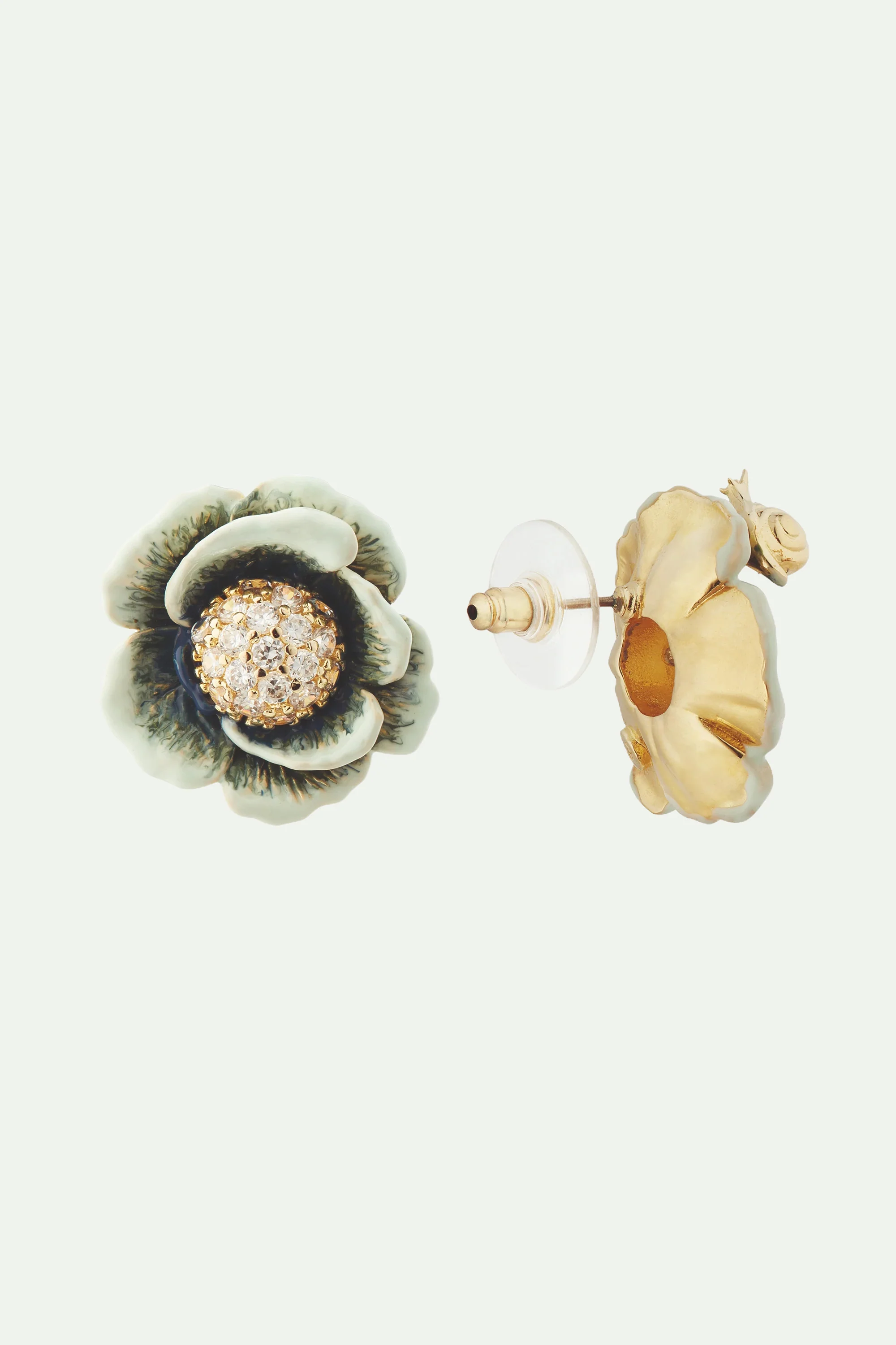 Boucles d'oreilles tiges choux pavé de cristaux blancs - Image 2